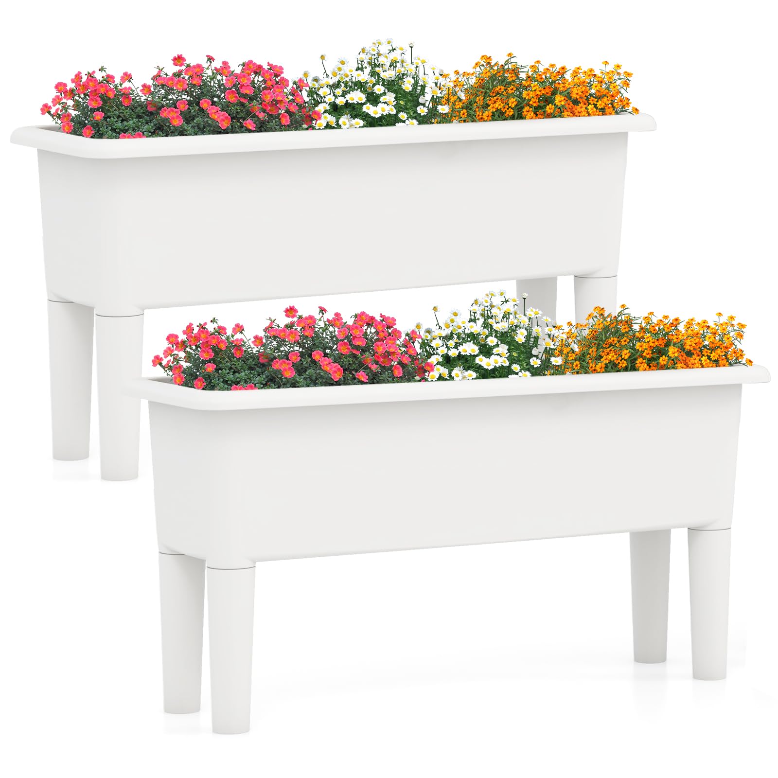 Giantex Raised Garden Beds Outdoor Set of 2, Self-Watering Planter Box with Detachable Legs & Drainage Hole