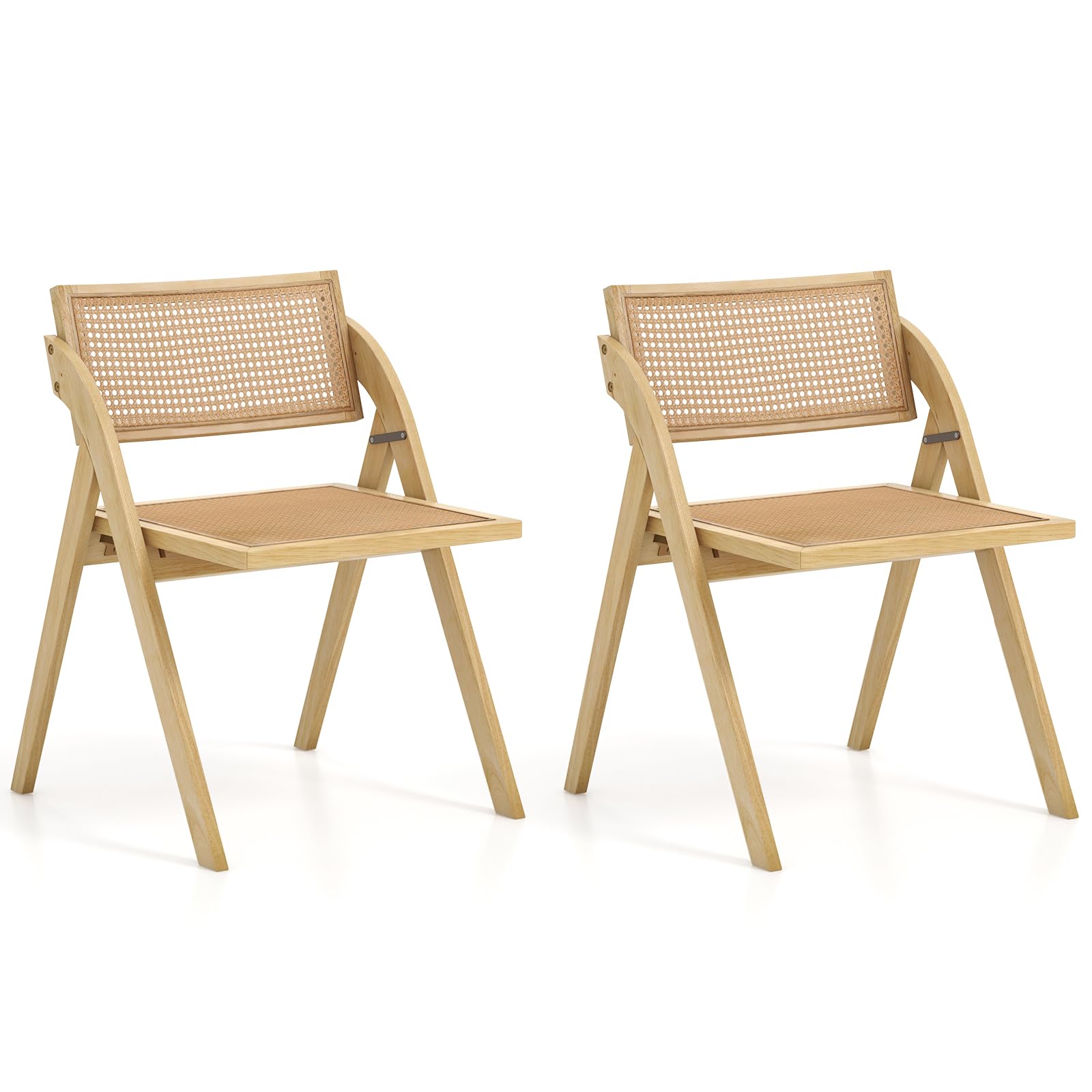 Giantex Folding Dining Chairs Set, Wooden Folding Chair with Rattan Backrest & Seat