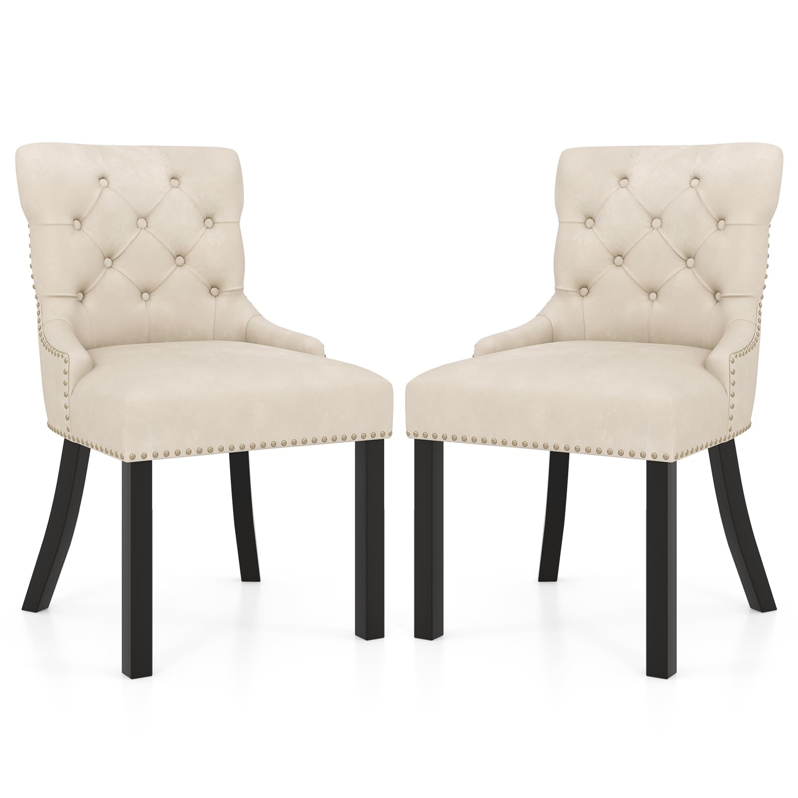 Gianex Upholstered Dining Chairs Set, Wood Wingback Accent Chairs w/Rubber Wood Legs & Nailhead Button Tufted Back