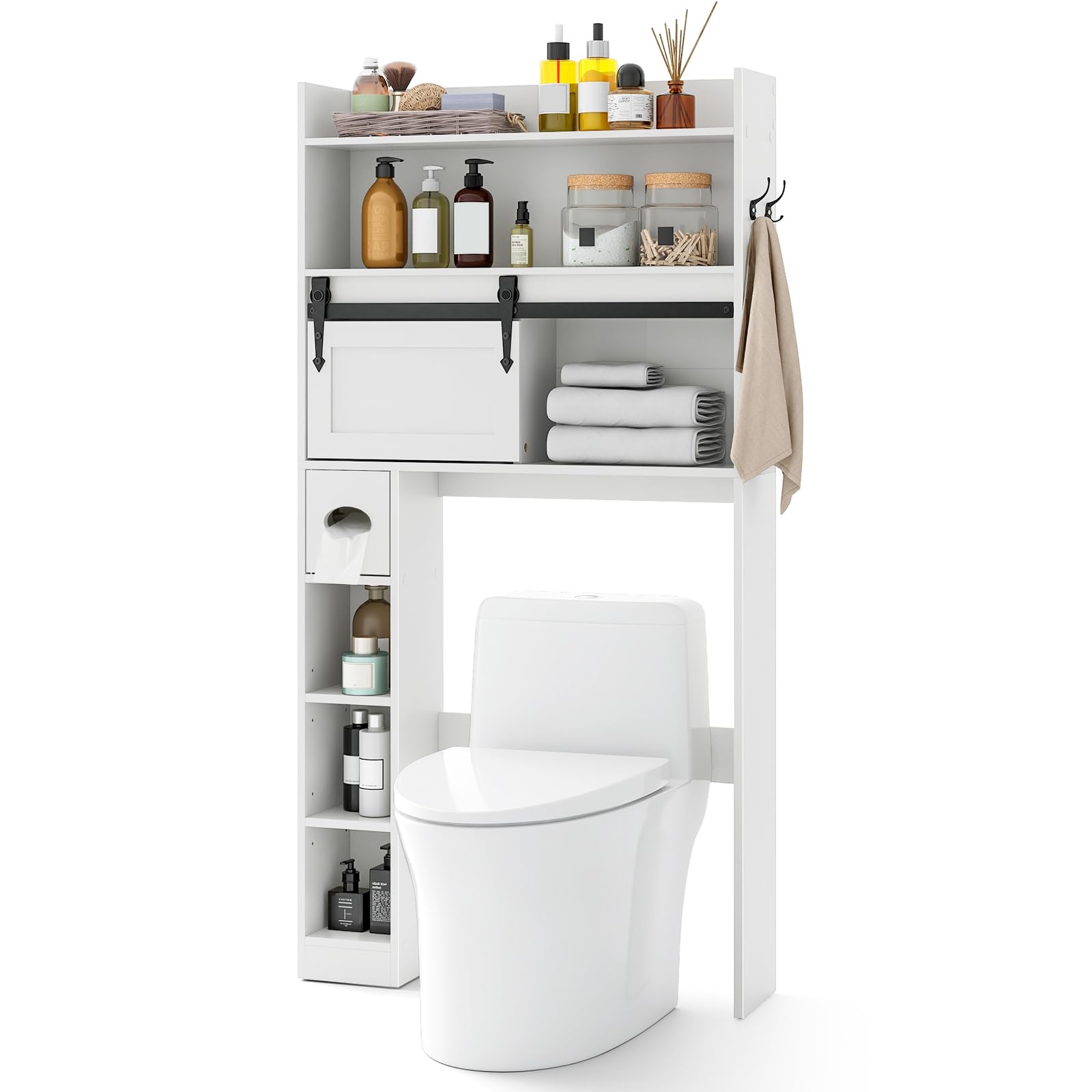 Giantex Over The Toilet Storage Cabinet, 6-Tier Freestanding above Toilet Rack with Gliding Door