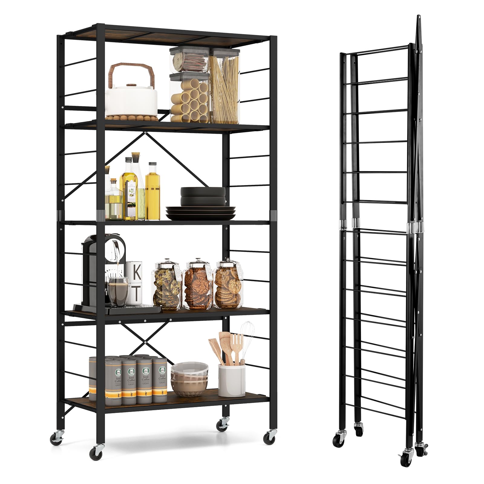 Giantex Folding Bookshelf with Wheels