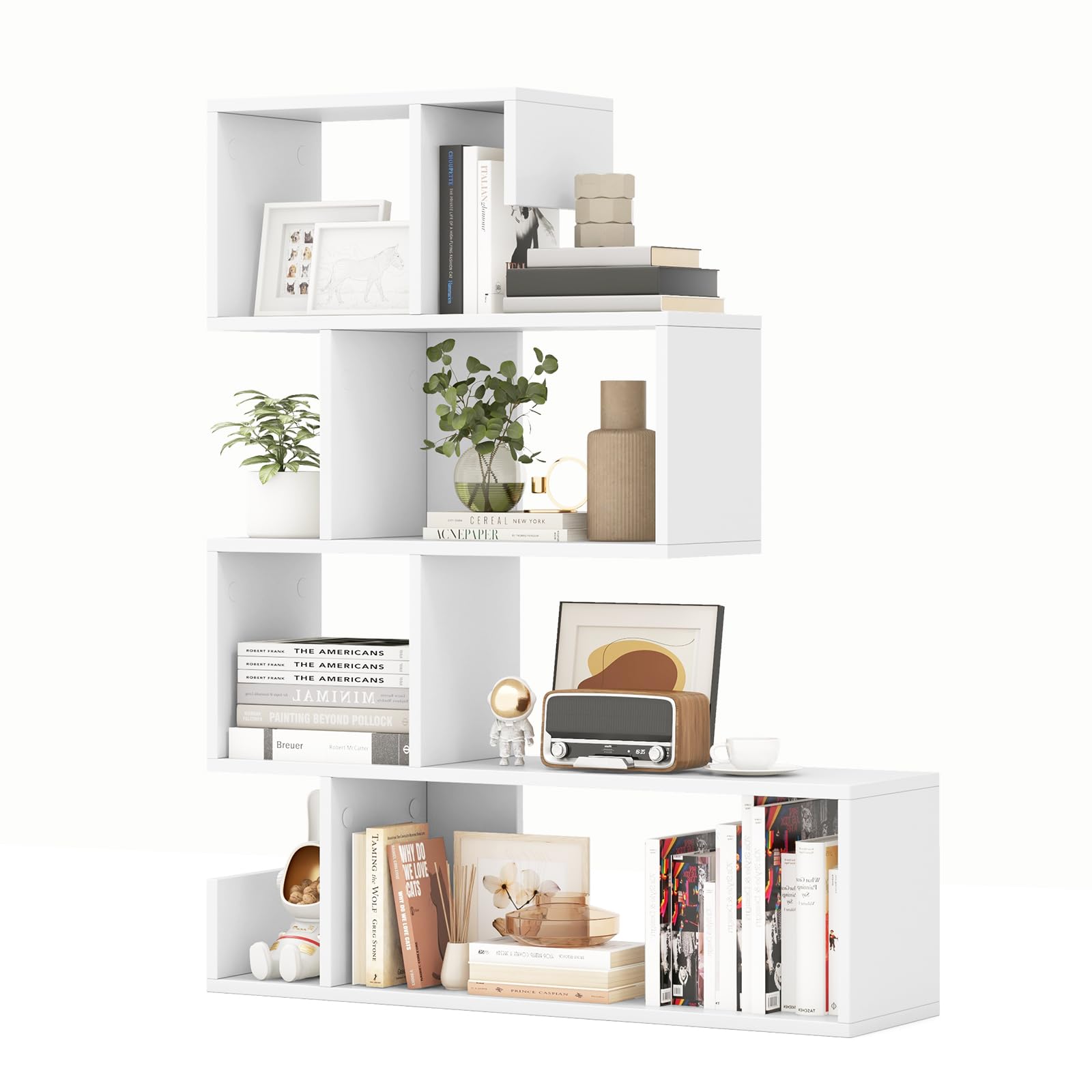 Giantex 5-Tier S-Shaped Bookshelf, Geometric Bookcase w/Open Cubes