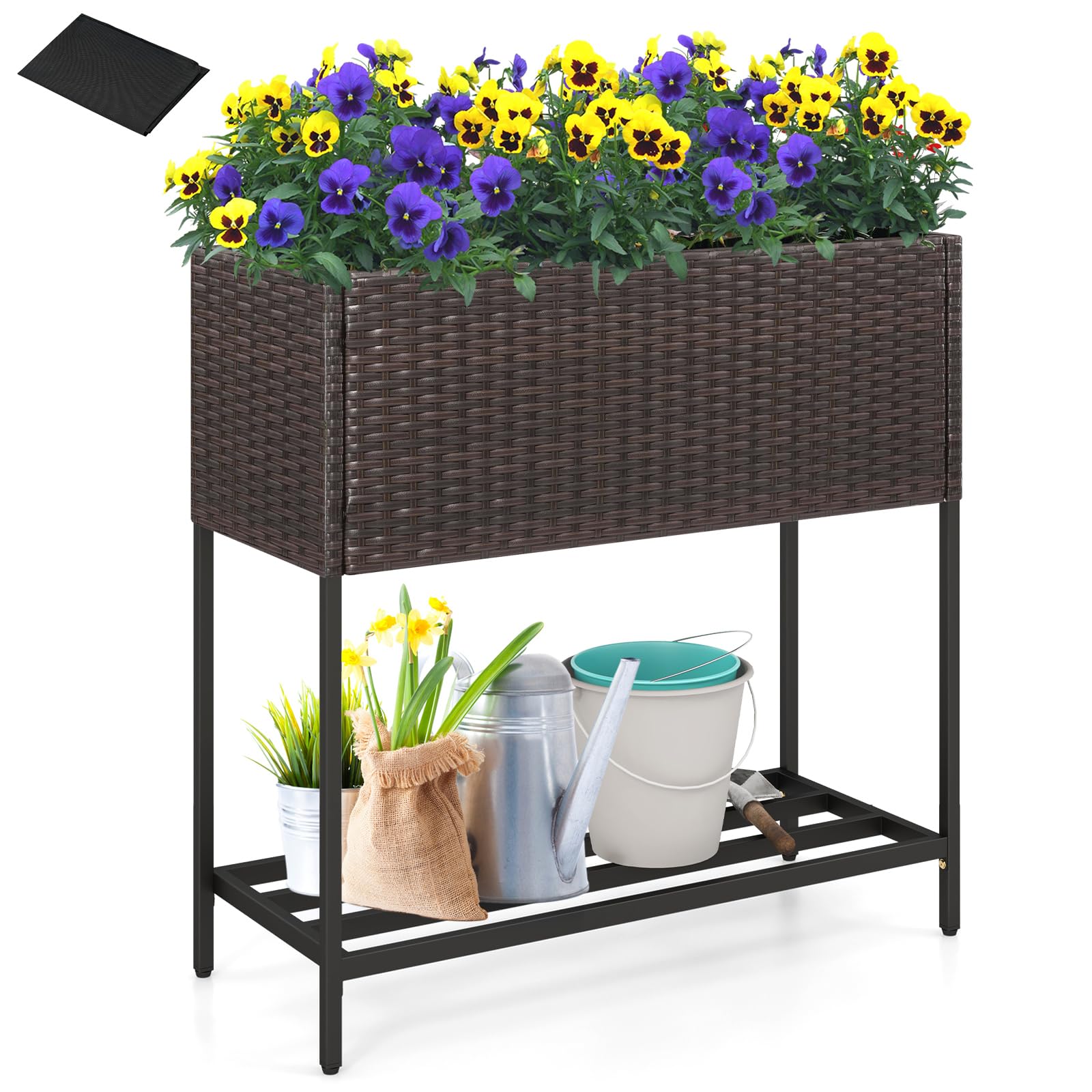 Giantex Raised Garden Bed with Legs, Rattan Elevated Planter Box w/Storage Shelf