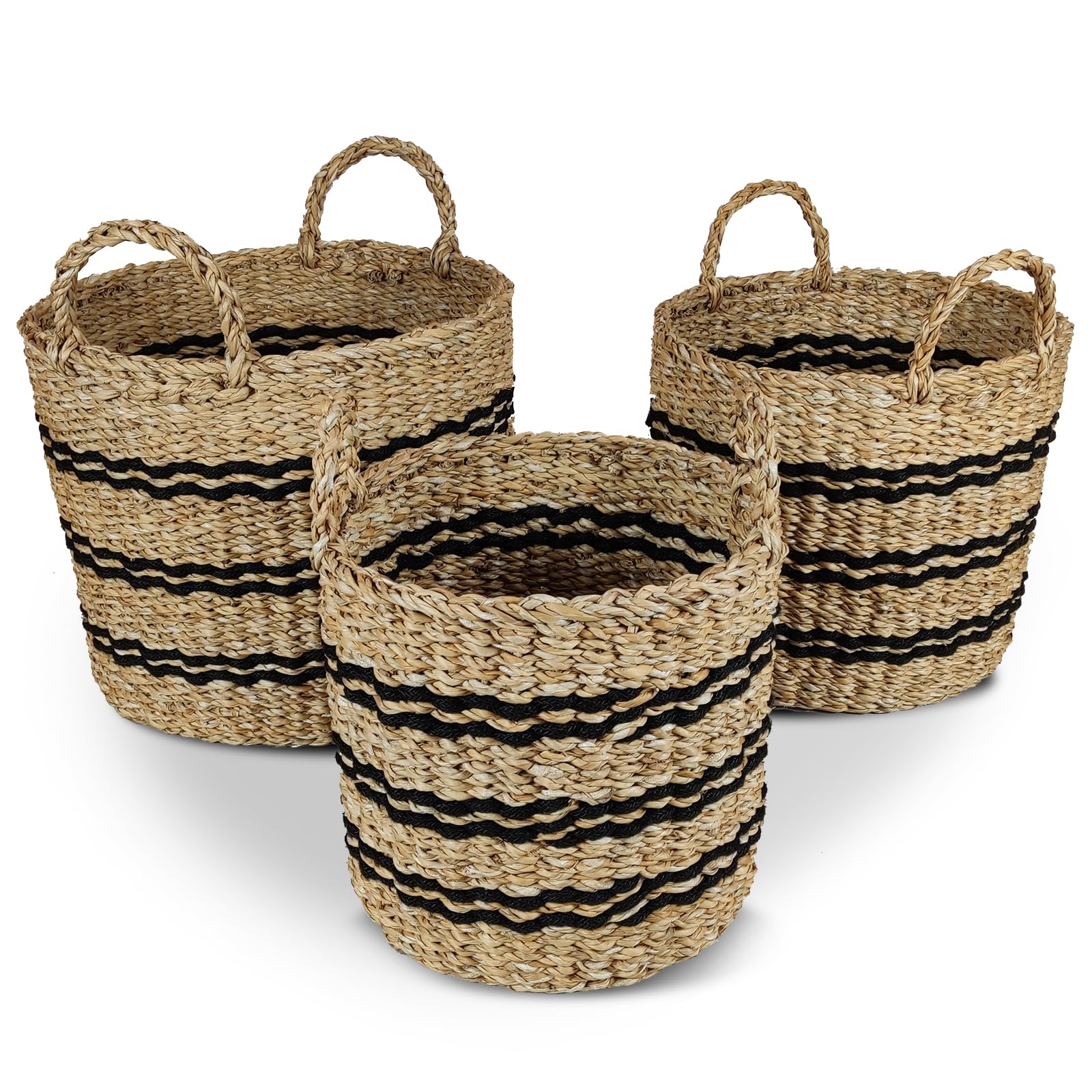 Giantex Woven Laundry Basket - Set of 3 Stackable Laundry Hamper with Handles, 1 Large, 1 Medium & 1 Small Storage Baskets