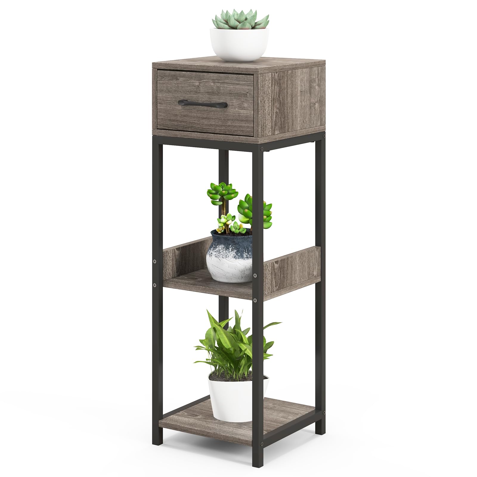 Giantex 3 Tier Tall Plant Stand Indoor, 36 Inch Corner Plant Holder with Drawer & Metal Frame