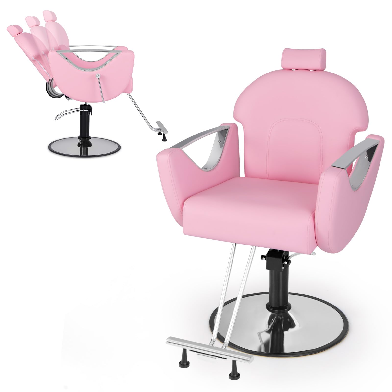 Giantex Reclining Barber Chair - Salon Chair for Hair Stylist, 360 Degrees Swivel