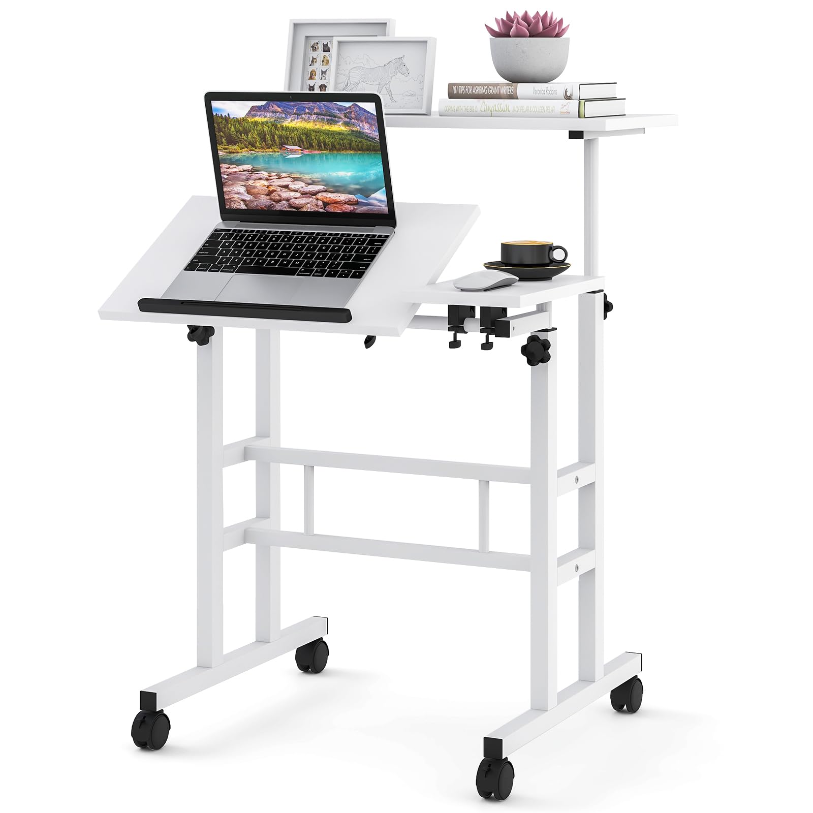 Giantex Mobile Stand up Desk Adjustable, Rolling Standing Laptop Cart, 27.5"D x 22"W x 49.5"H