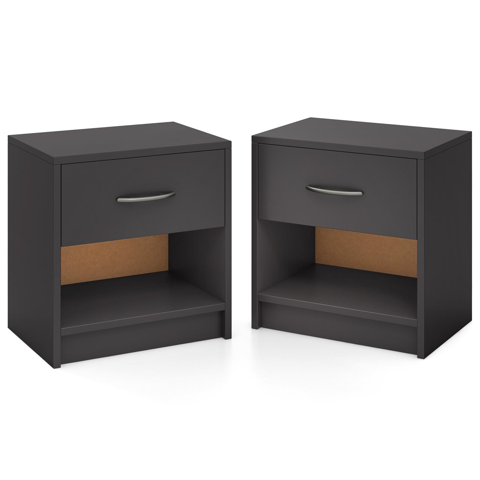 Giantex Night Stand Set of 1/2 with Drawer, Wood  End Table with Open Storage Shelf for Bedroom