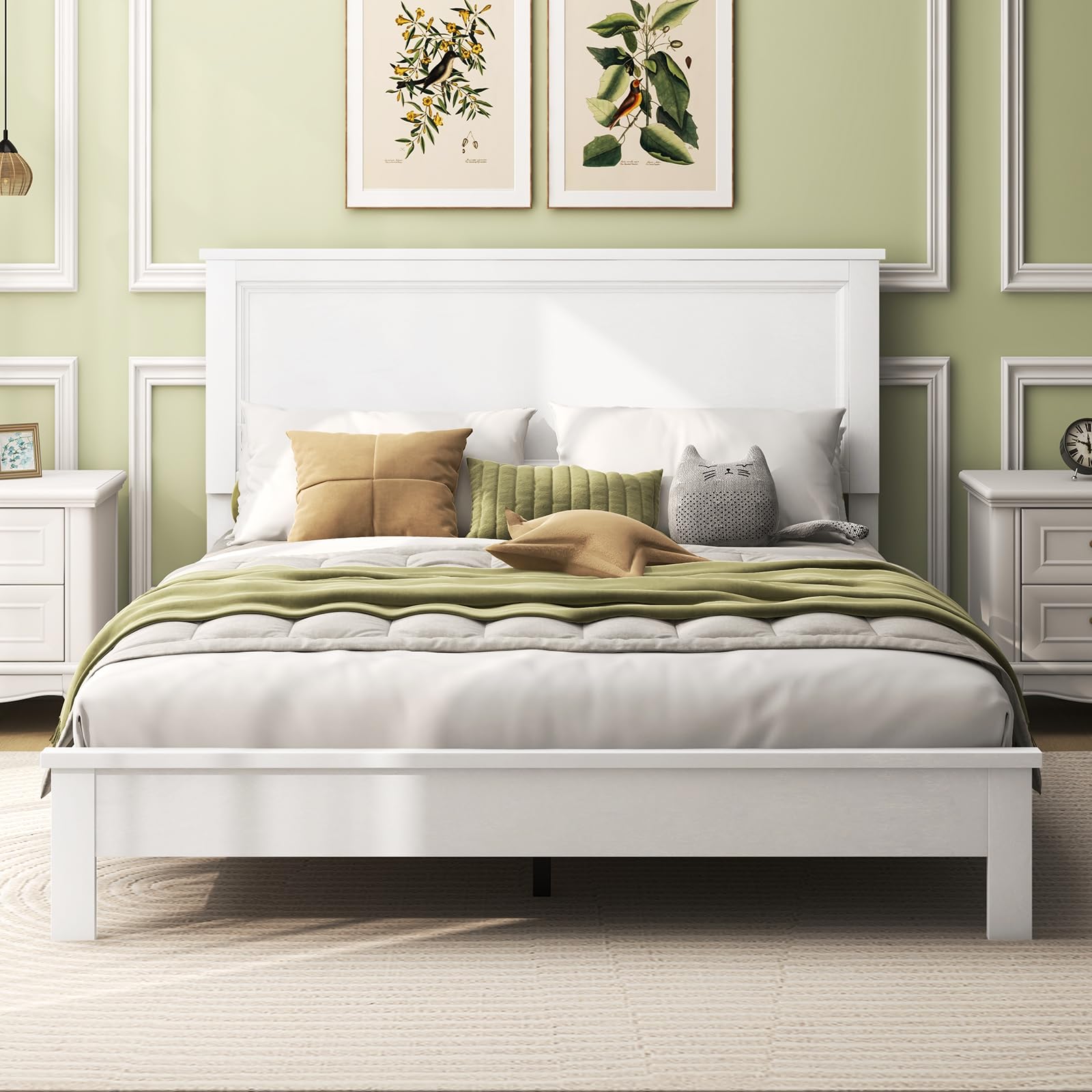 Platform Bed w/ Rubber Wood Legs & Integrated Headboard | Wooden Bed Frame