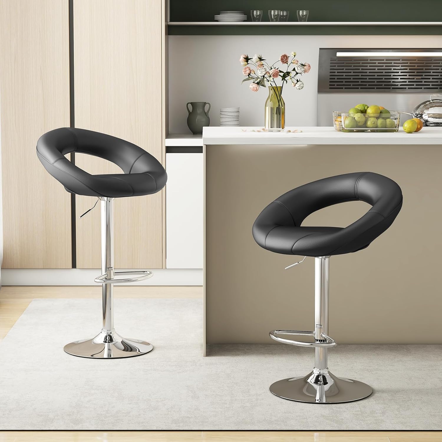 Giantex Adjustable Swivel Bar Stools, Modern PU Leather Counter Height Bar Chairs w/Hollowed Back