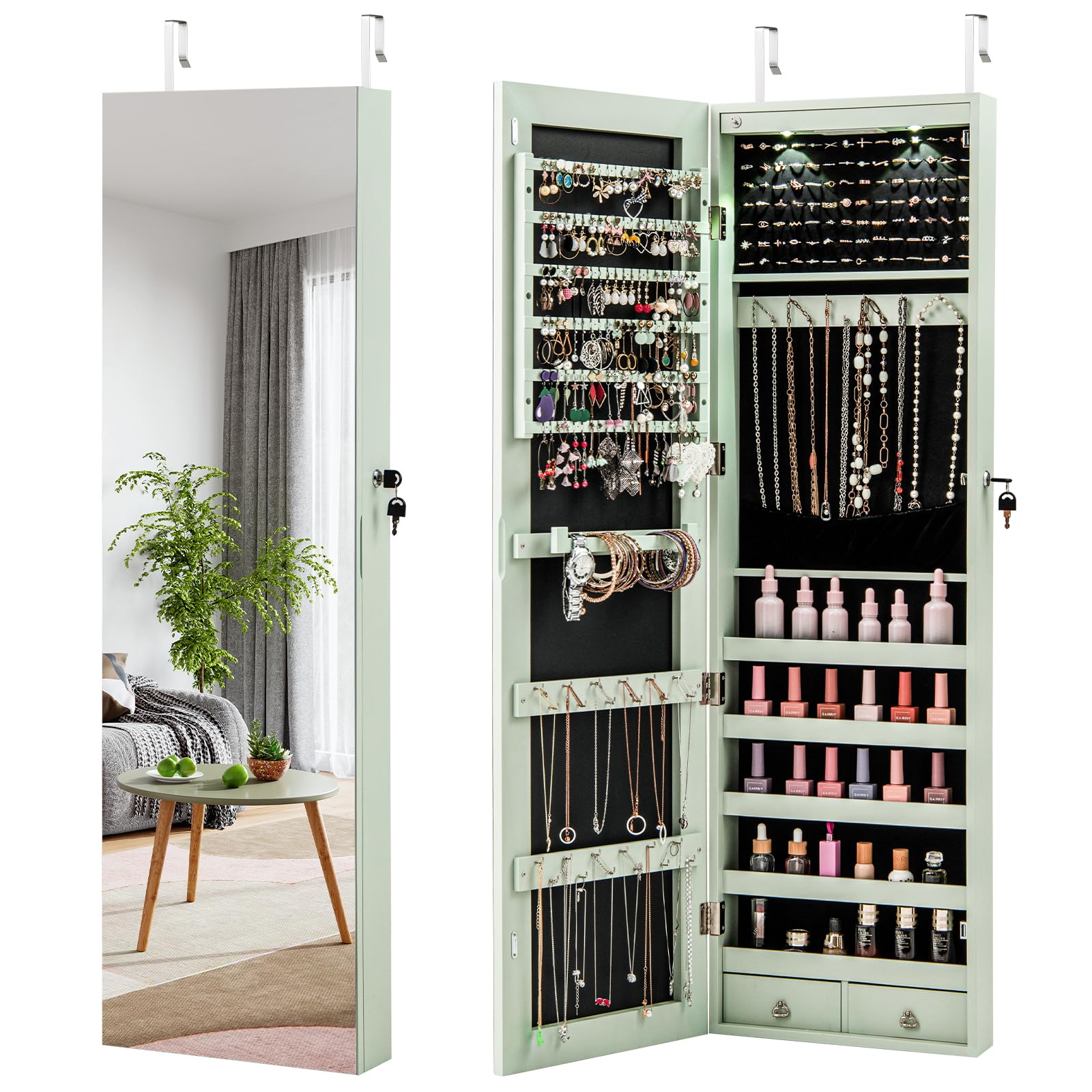 Wall Door Jewelry Armoire Cabinet with Full-Length Mirror