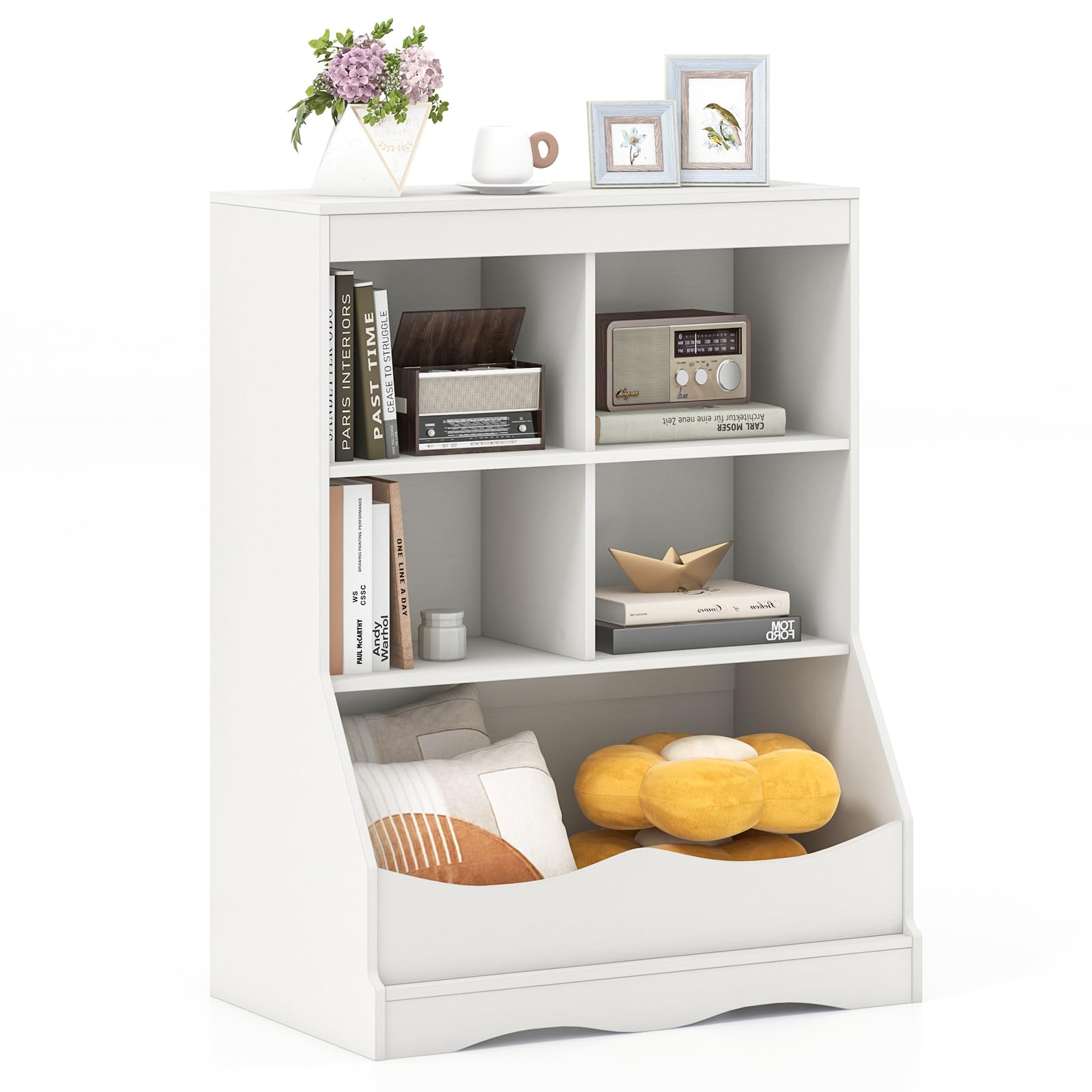 Giantex Storage Cabinet, Small Bookshelf, Short Bookcase with 4 Open Storage Cube & Bottom Compartment