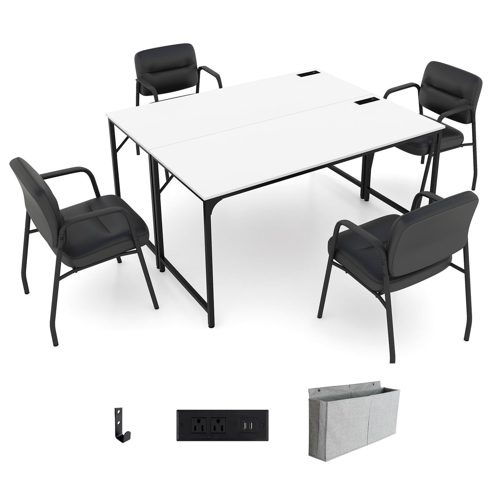 Giantex 30 FT Conference Table with Charging Station, 60" x 24" Rectangular Large Meeting Room Desk with Storage Bag & Hook