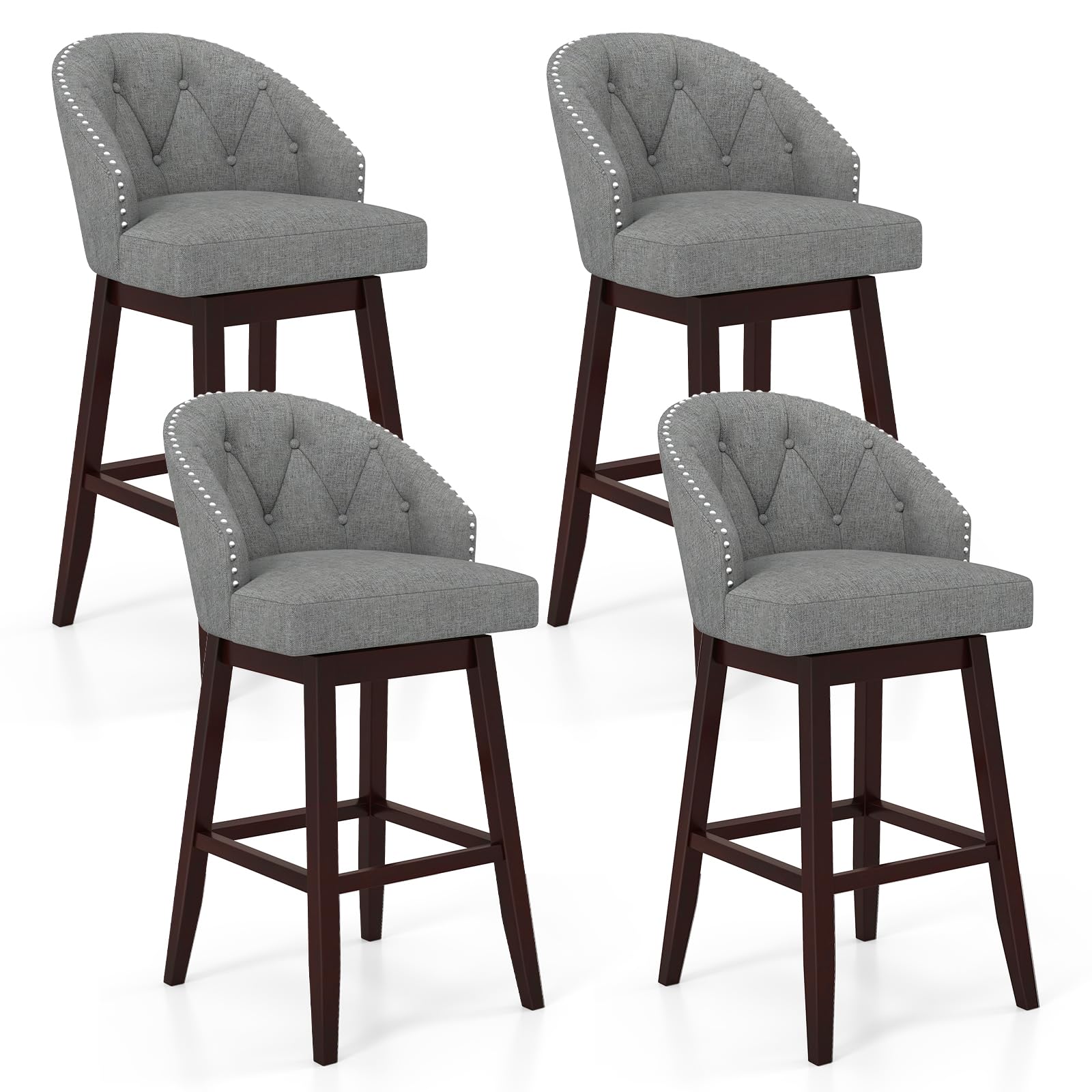 Giantex Modern Upholstered Bar Stools Set of 2/4, 31" Bar Height Swivel Kitchen Stools w/Button-Tufted Back