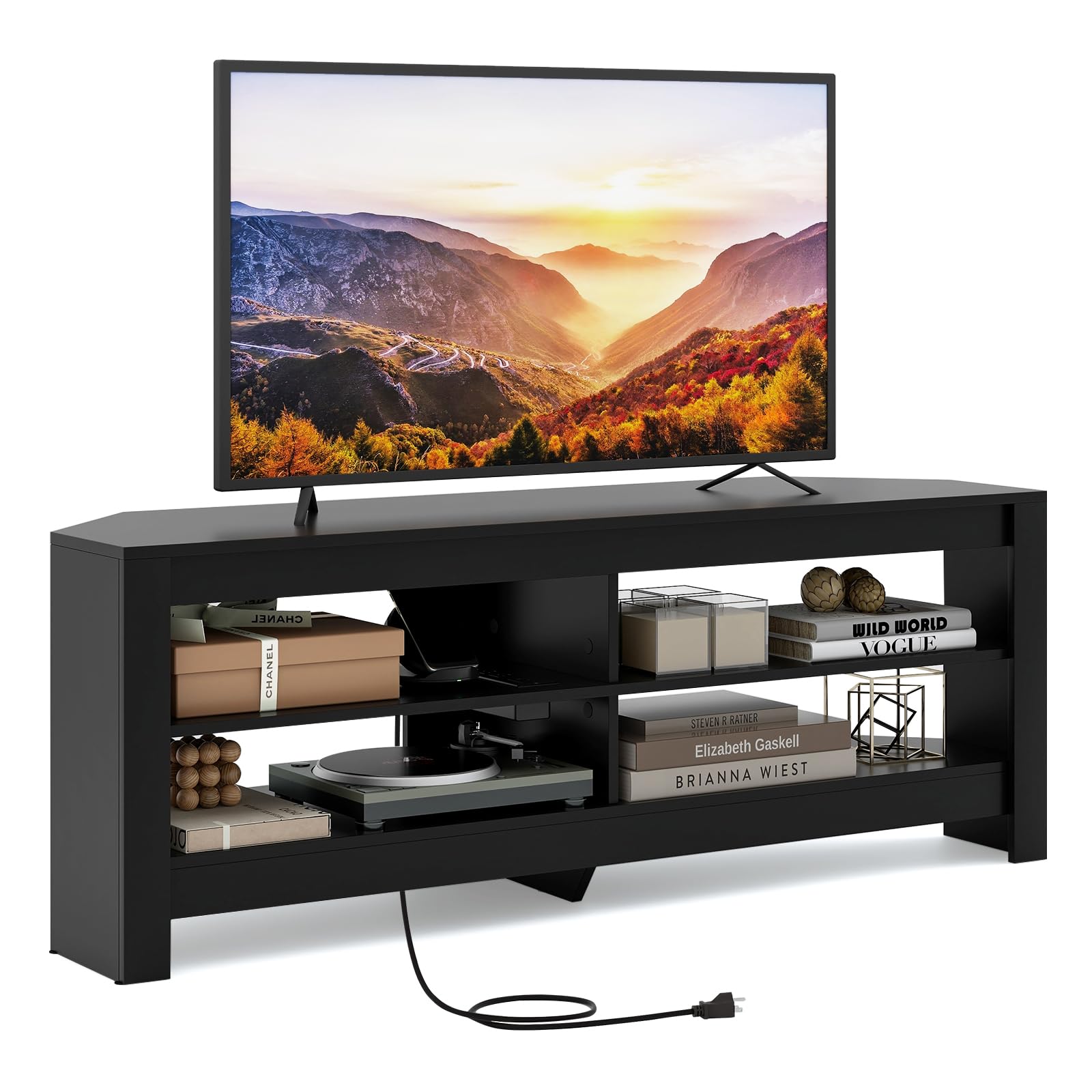 Giantex Corner TV Stand with Power Outlet, 3-Tier Entertainment Center