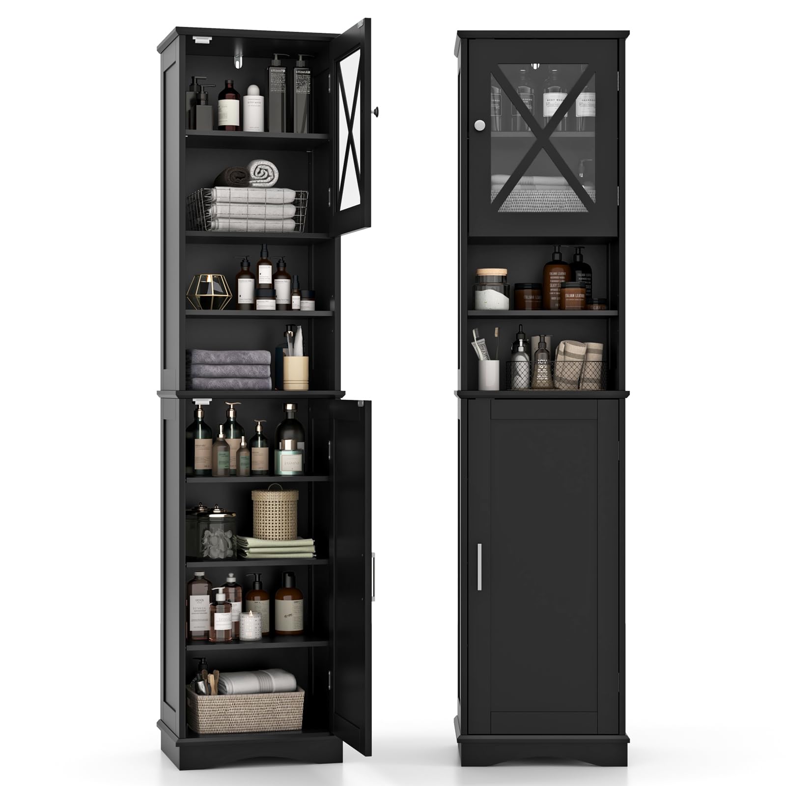 Giantex 67" Tall Storage Cabinet, Bathroom Floor Cabinet with Acrylic Door, Adjustable Shelves