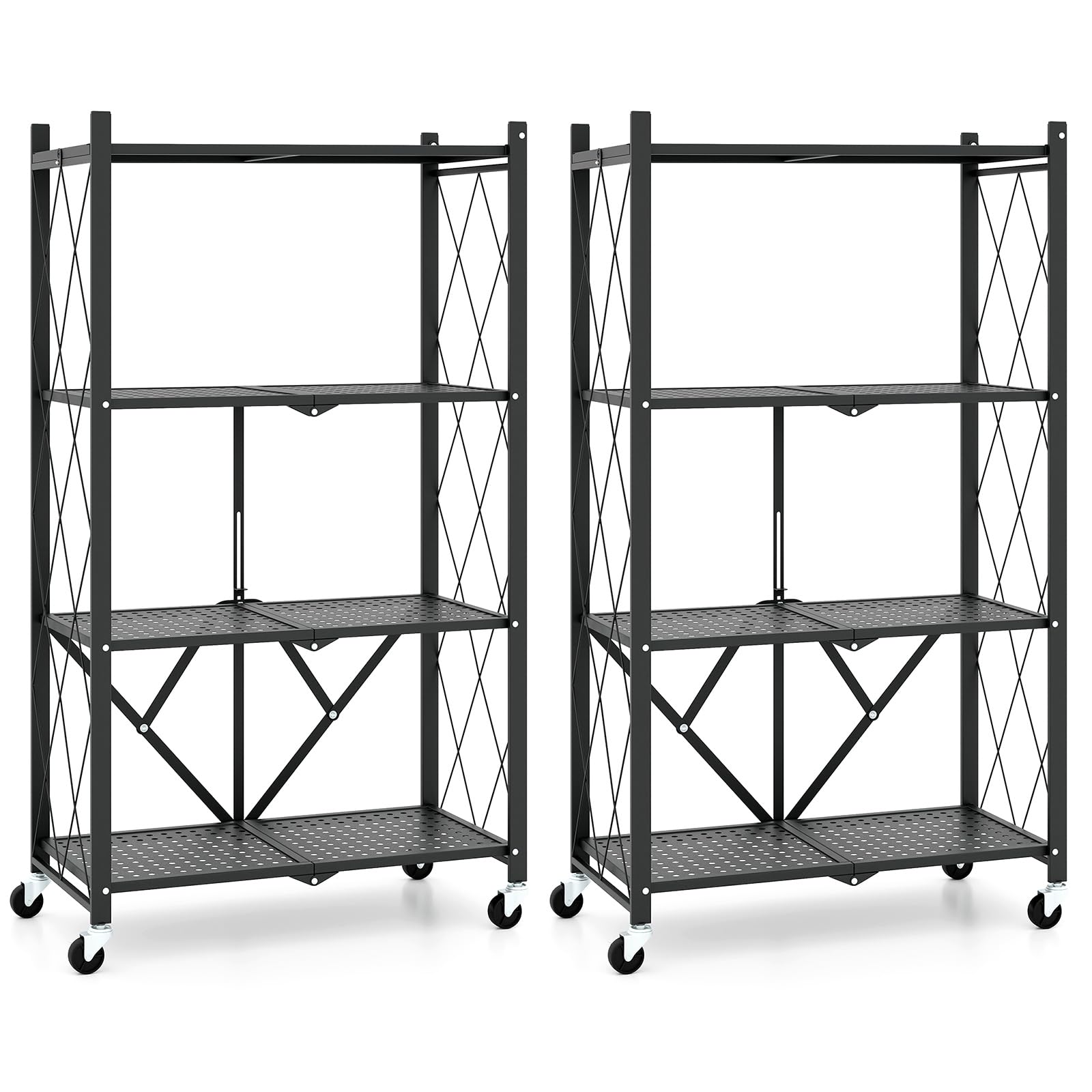 Giantex 4-Tier Foldable Storage Shelf, Collapsible Shelving Unit Display with Lockable Wheels