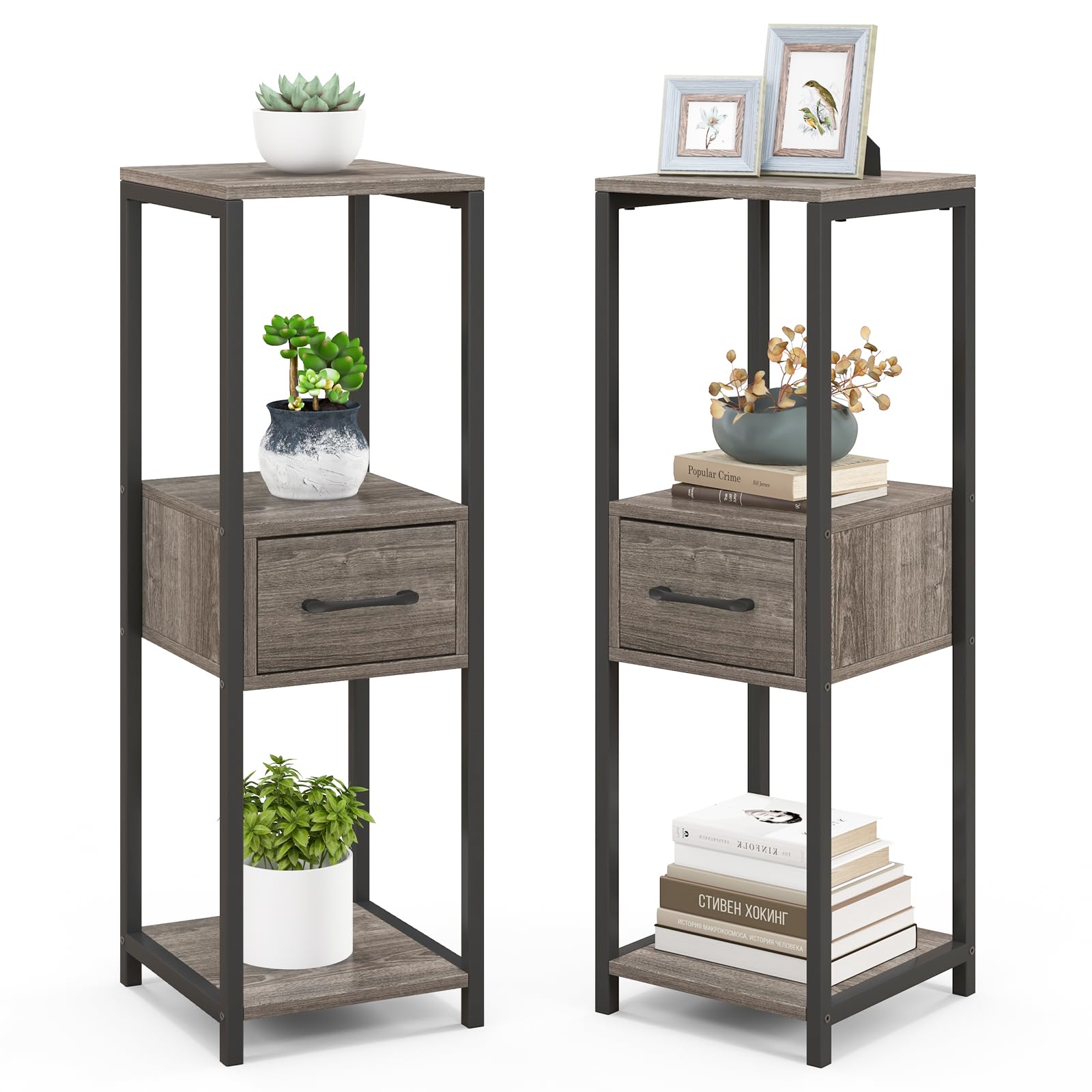 Giantex 3 Tier Tall Plant Stand Indoor, 36 Inch Corner Plant Holder with Drawer & Metal Frame