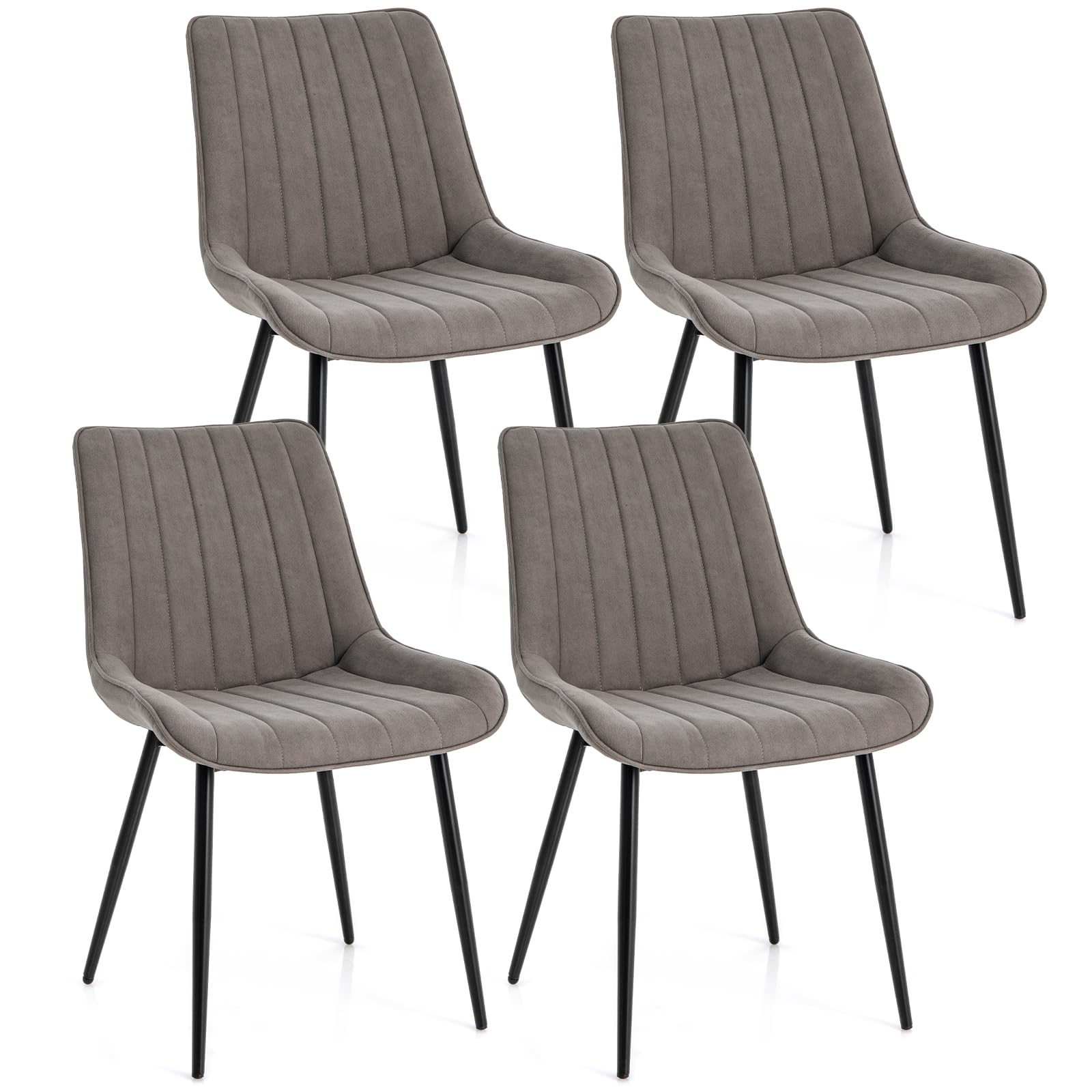 Giantex Dining Chairs, Faux-Leather Fabric Kitchen Chairs, Upholstered Leisure Chairs w/Metal Legs