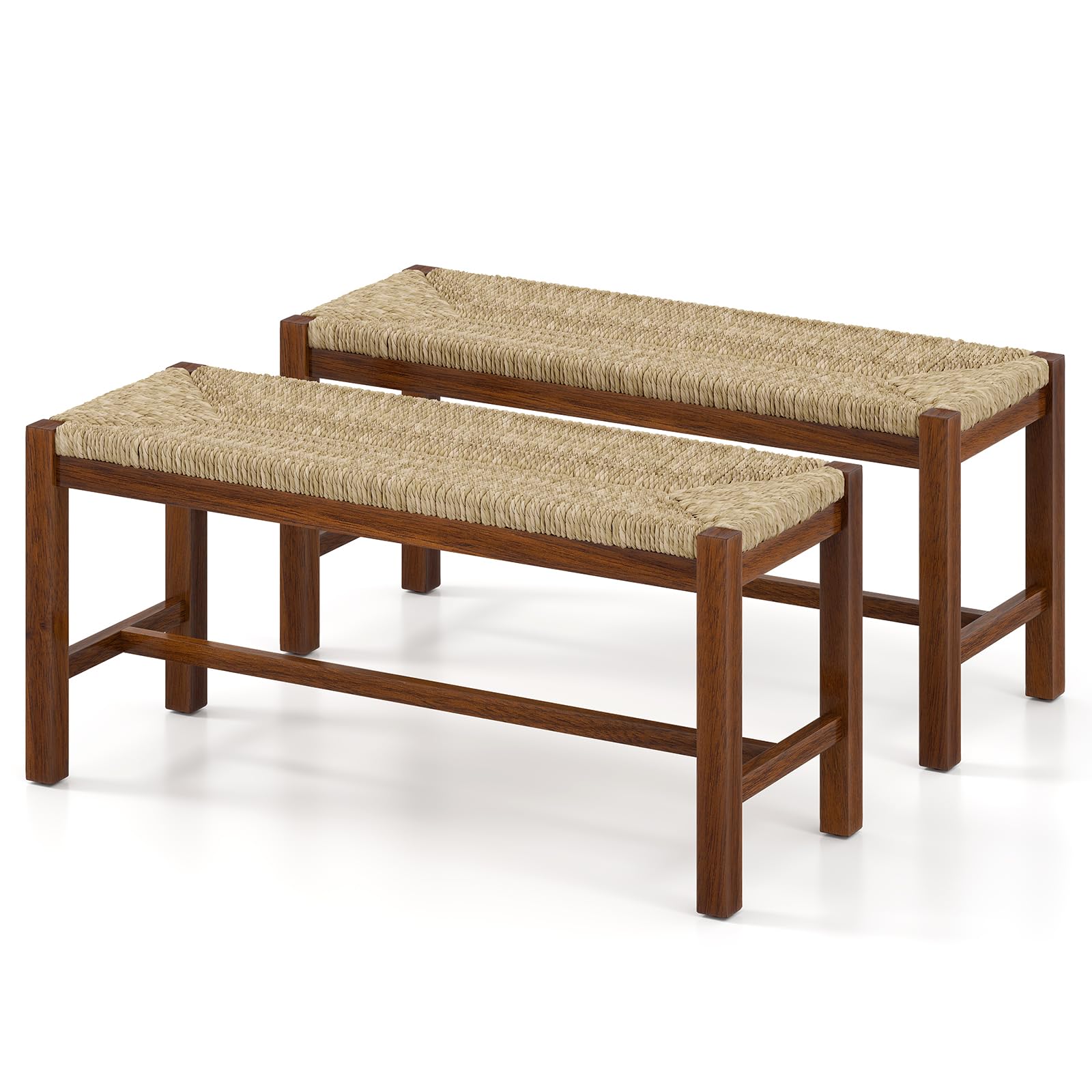 Giantex Dining Bench with Woven Seagrass Woven Seat