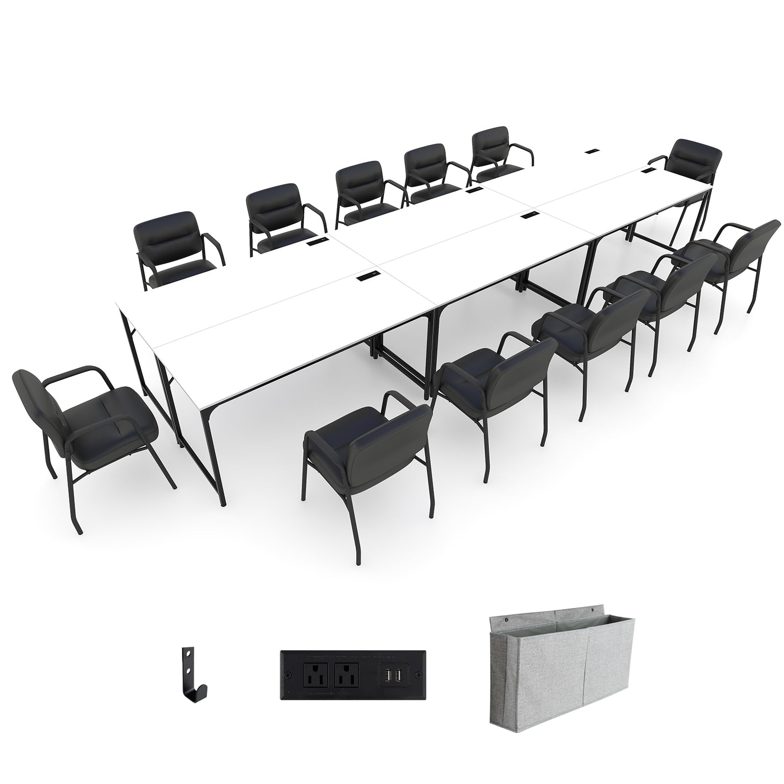 Giantex 30 FT Conference Table with Charging Station, 60" x 24" Rectangular Large Meeting Room Desk with Storage Bag & Hook