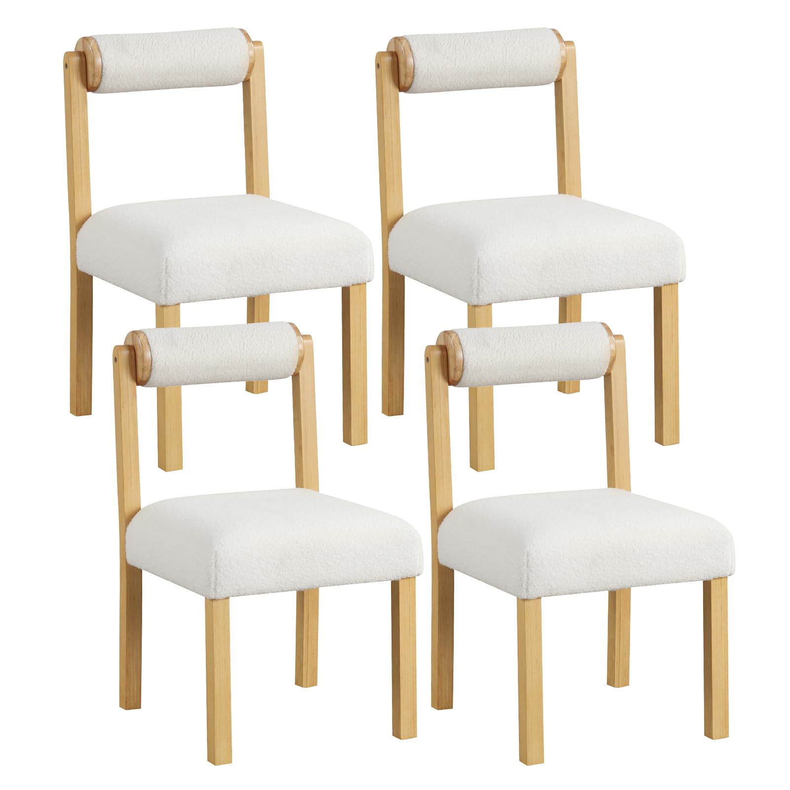 Giantex Wooden Dining Chairs Set of 2/4, Faux Sherpa Upholstered Kitchen Dining Room Chairs w/Rubber Wood Frame