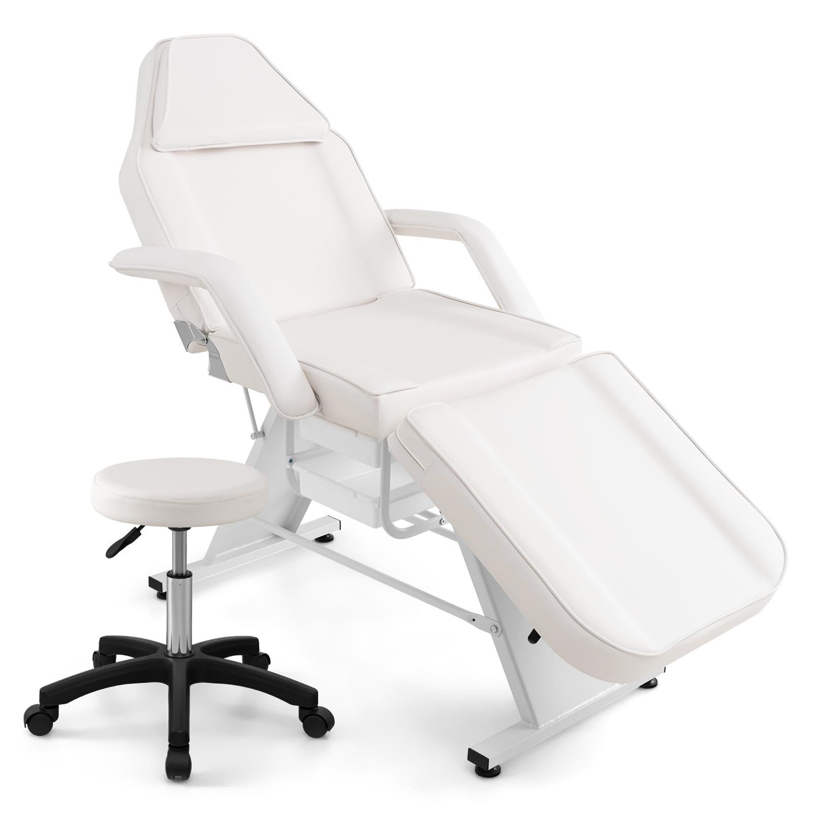 Giantex 72" Massage Bed with Hydraulic Stool, 3-Section Tattoo Chair with Adjustable Backrest, Legrest & Storage Boxes