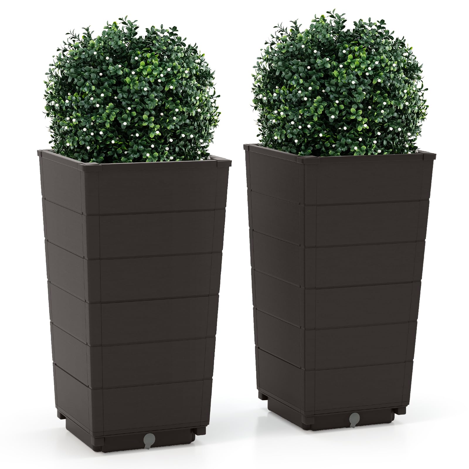 Giantex Set of 2 Outdoor Flower Pot, 23" Tall Planters with Drainage Hole, Self-Watering Tray