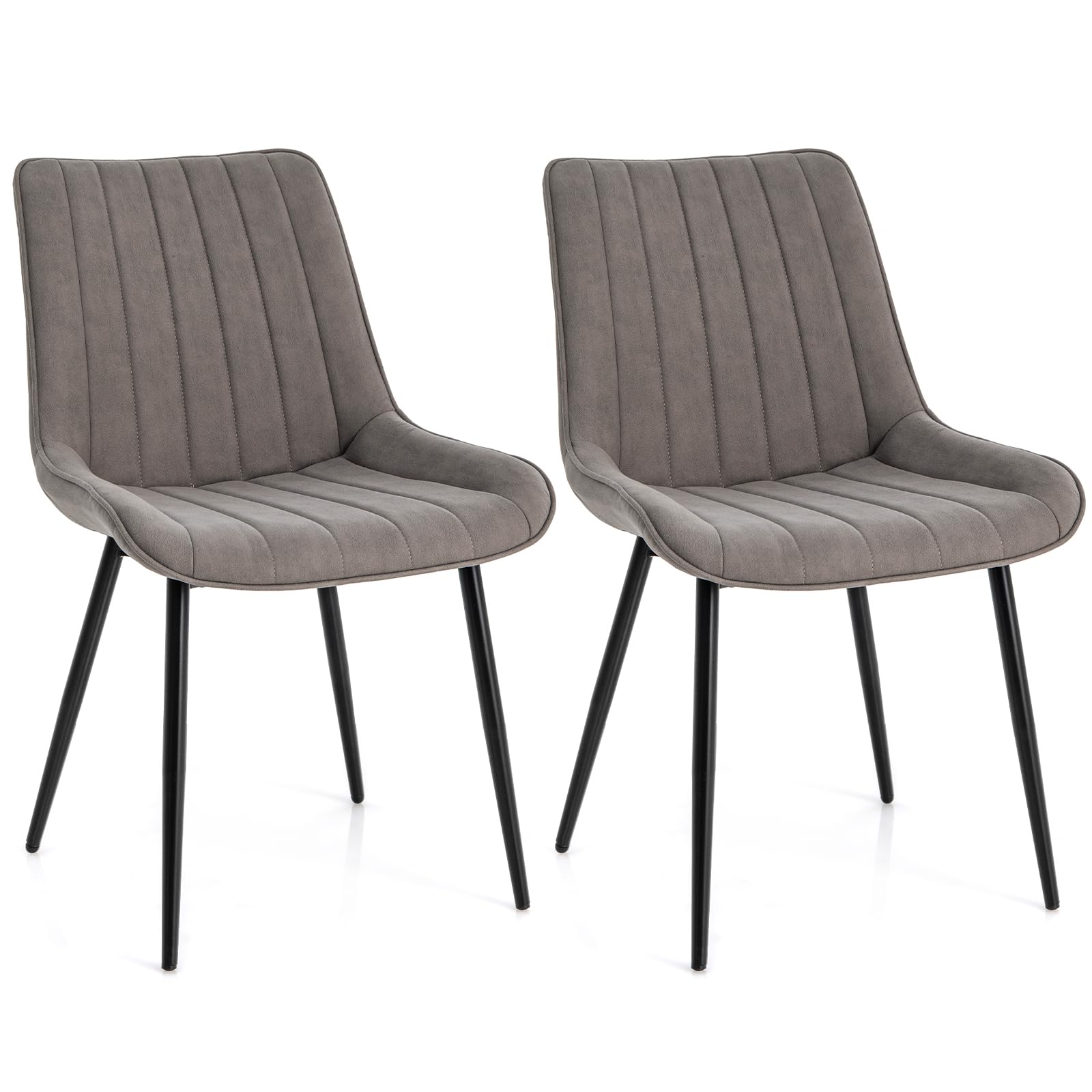 Giantex Dining Chairs, Faux-Leather Fabric Kitchen Chairs, Upholstered Leisure Chairs w/Metal Legs