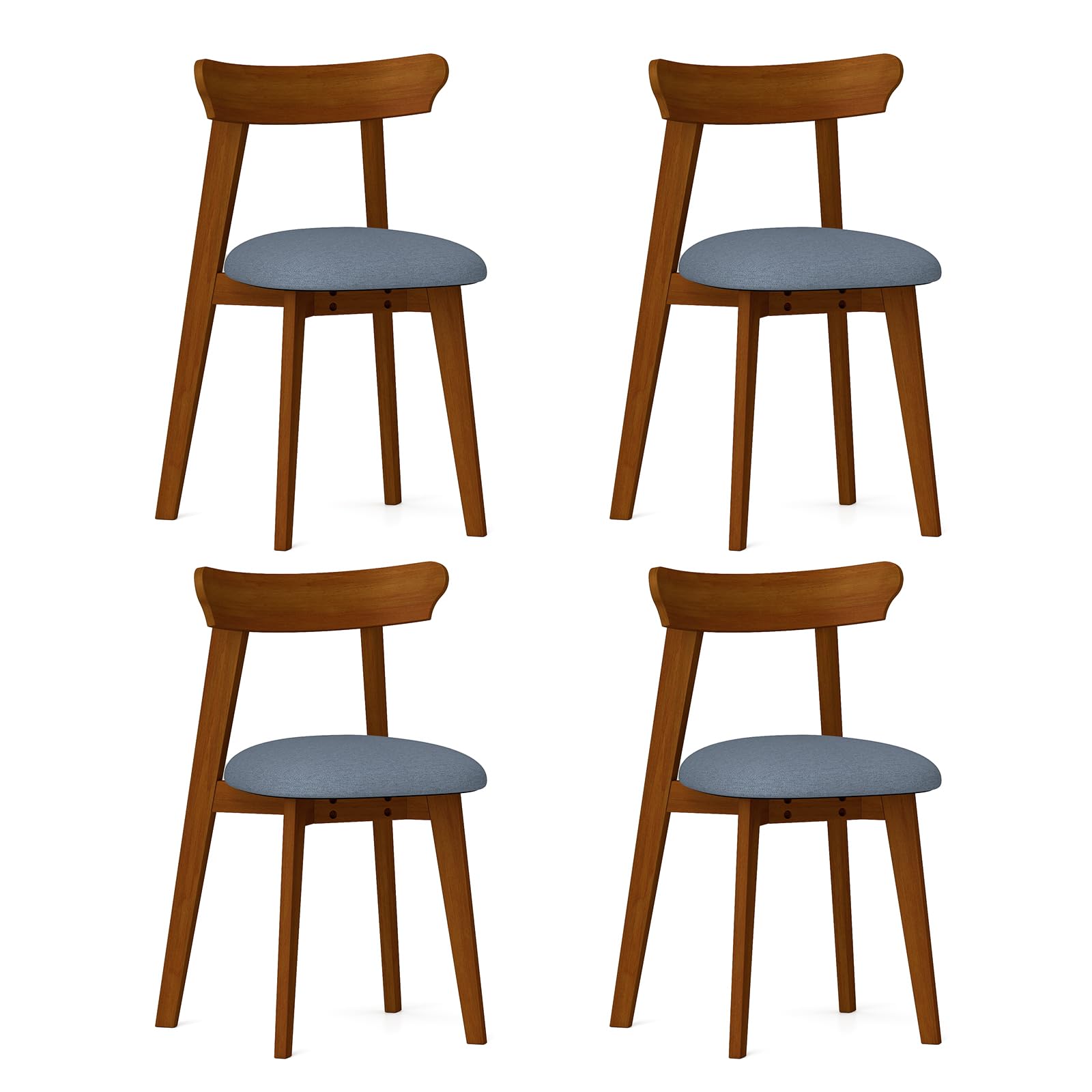 Giantex Wooden Dining Chairs Set, Mid-Century Kitchen Chairs w/Padded Seat & Curved Backrest