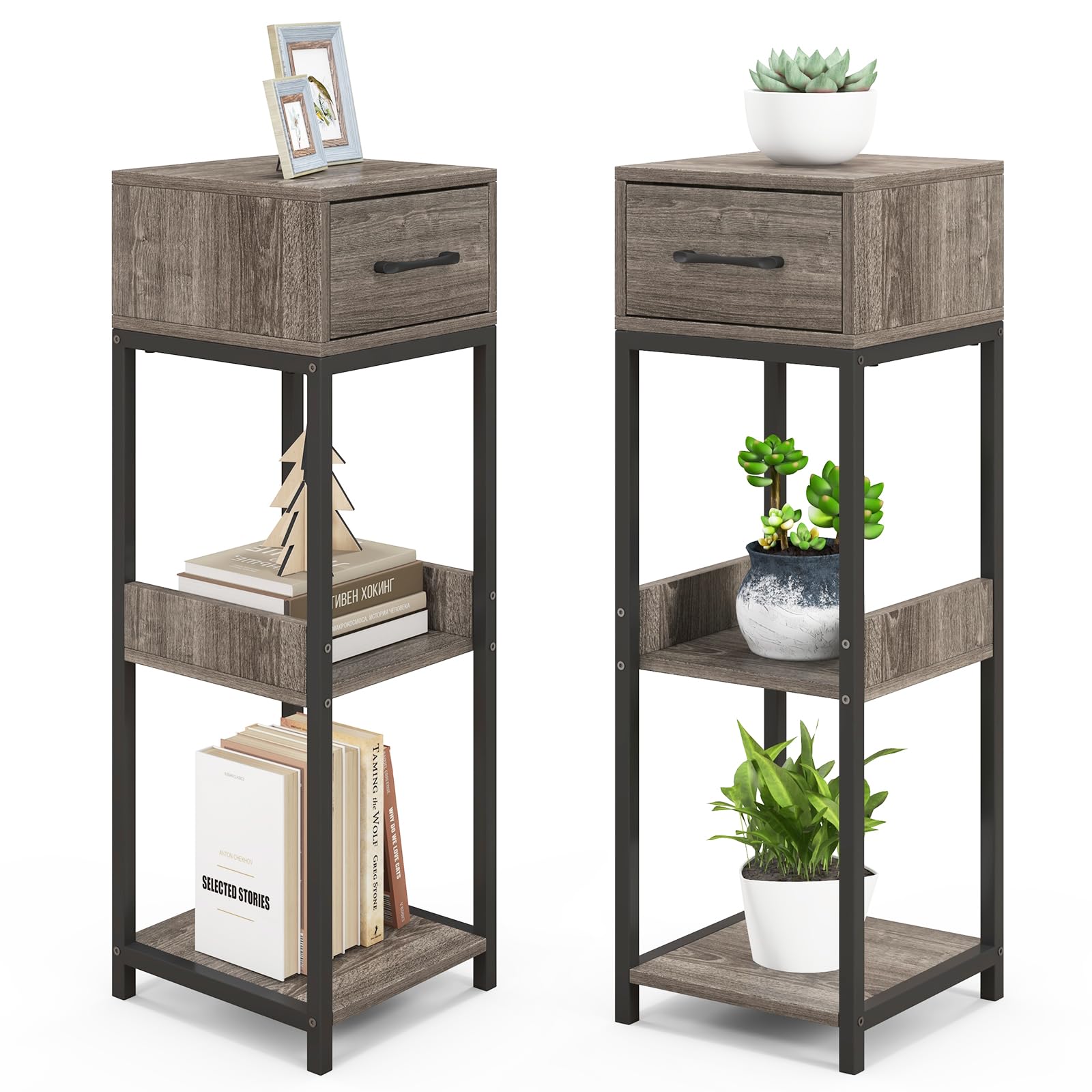 Giantex 3 Tier Tall Plant Stand Indoor, 36 Inch Corner Plant Holder with Drawer & Metal Frame