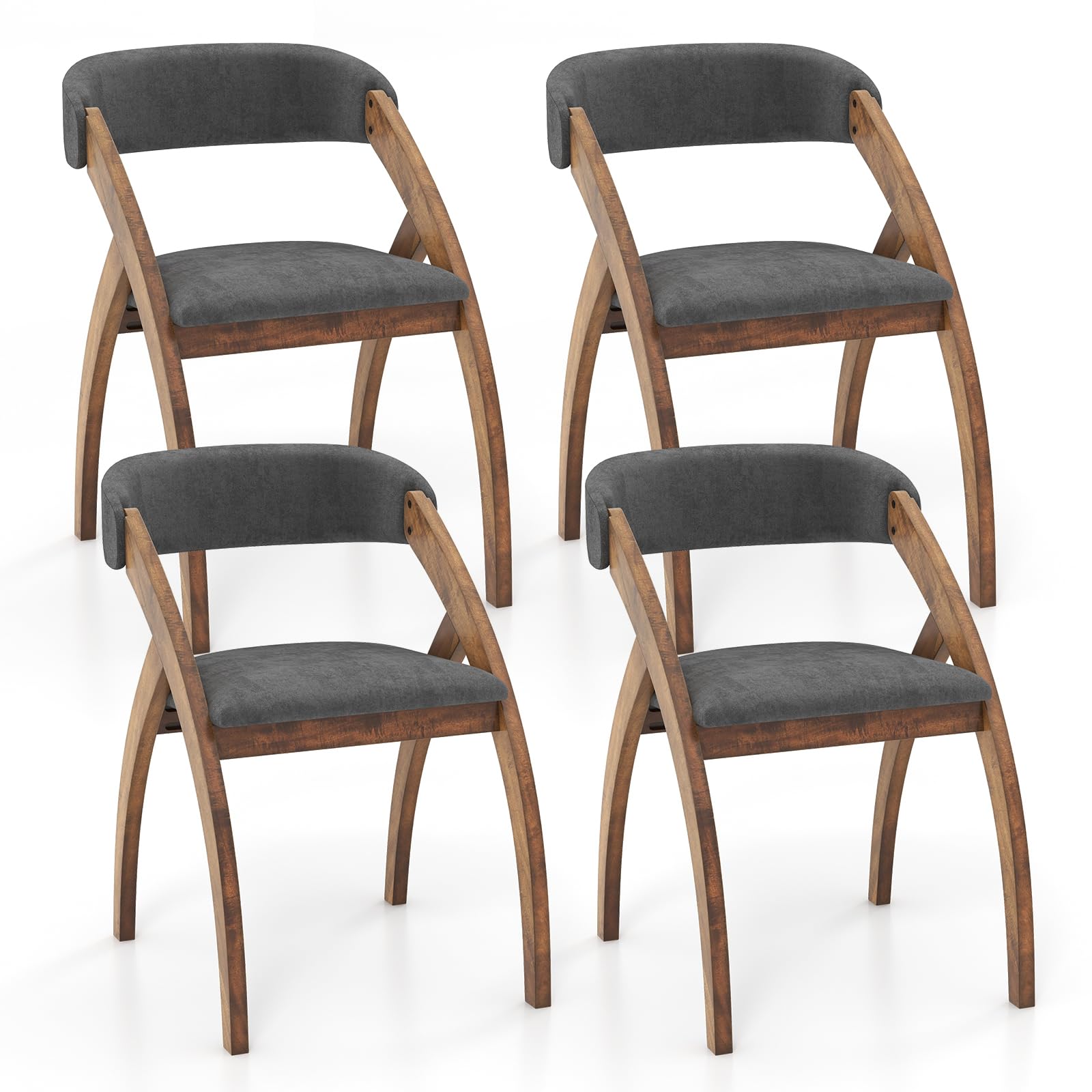 Giantex Wooden Dining Chairs, Upholstered Kitchen Chairs w/Arched Rubber Wood Legs