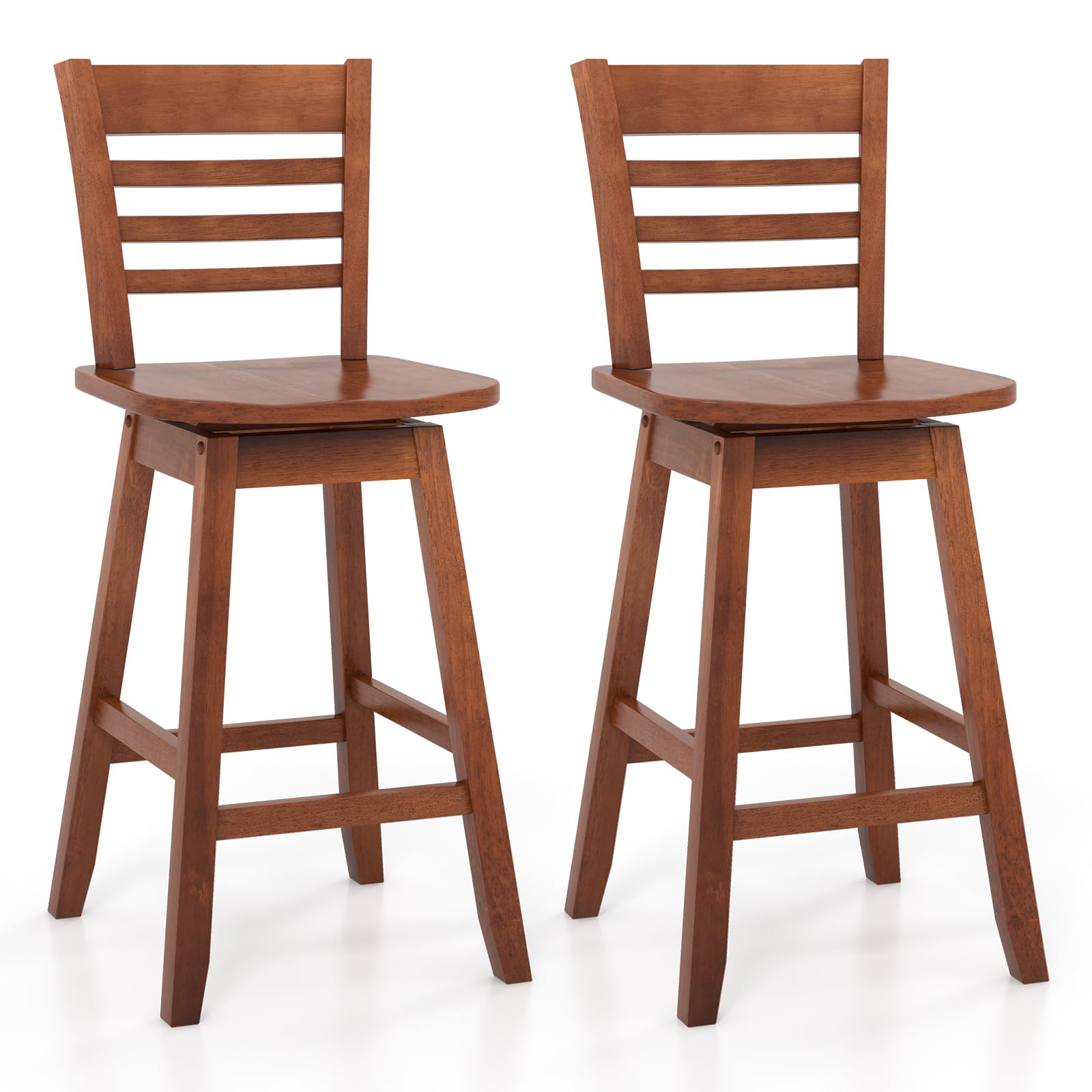 Giantex Wood Bar Stools, Swivel Counter Height Bar Stools with Slatted Hollow Back & Ergonomic Contoured Seat