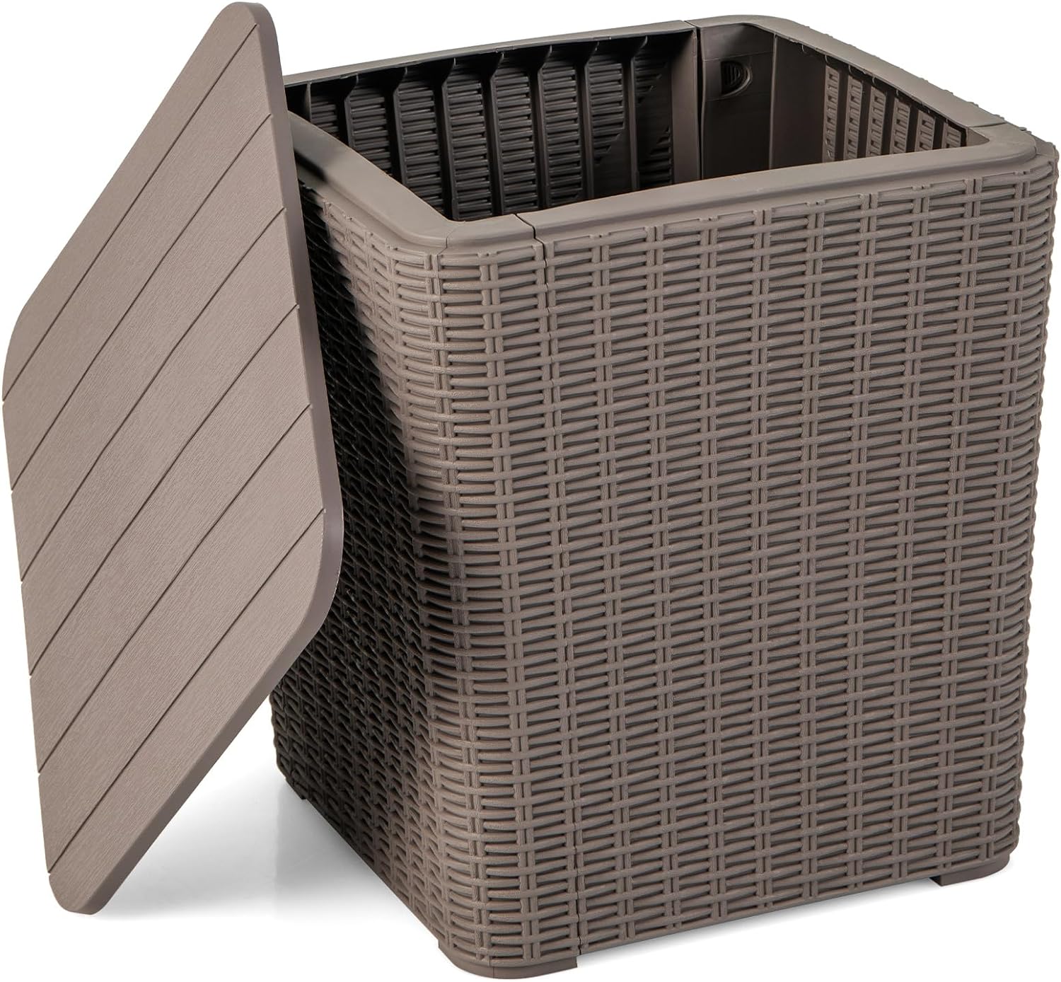 Giantex Small Outdoor Side Table - 11.5 Gallon Deck Box with Removable Lid & Wicker-woven