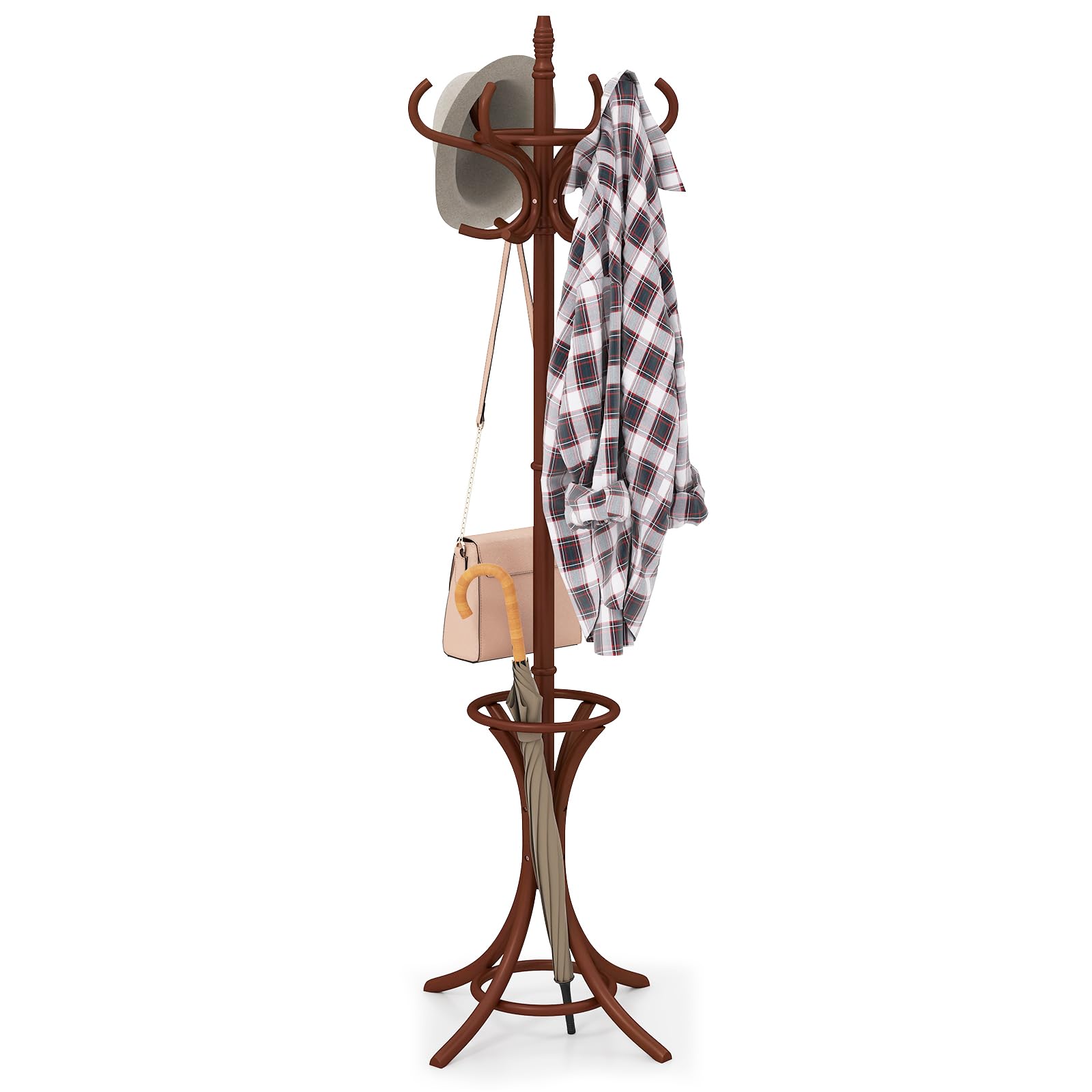 Giantex Solid Wood Coat Rack, Freestanding Hall Tree w/12 Hooks, Umbrella Holder, Entryway Hanger Stand for Coat