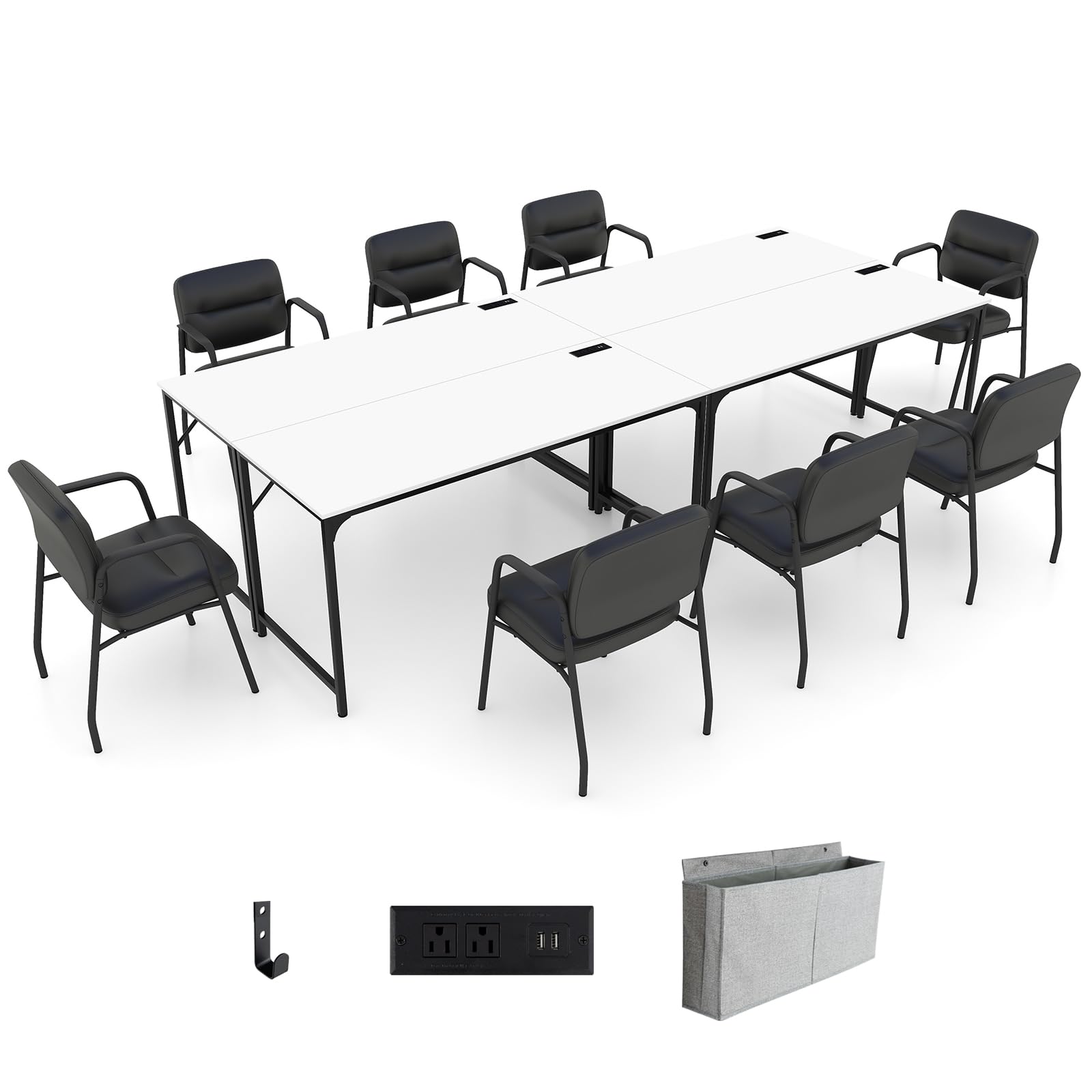 Giantex 30 FT Conference Table with Charging Station, 60" x 24" Rectangular Large Meeting Room Desk with Storage Bag & Hook