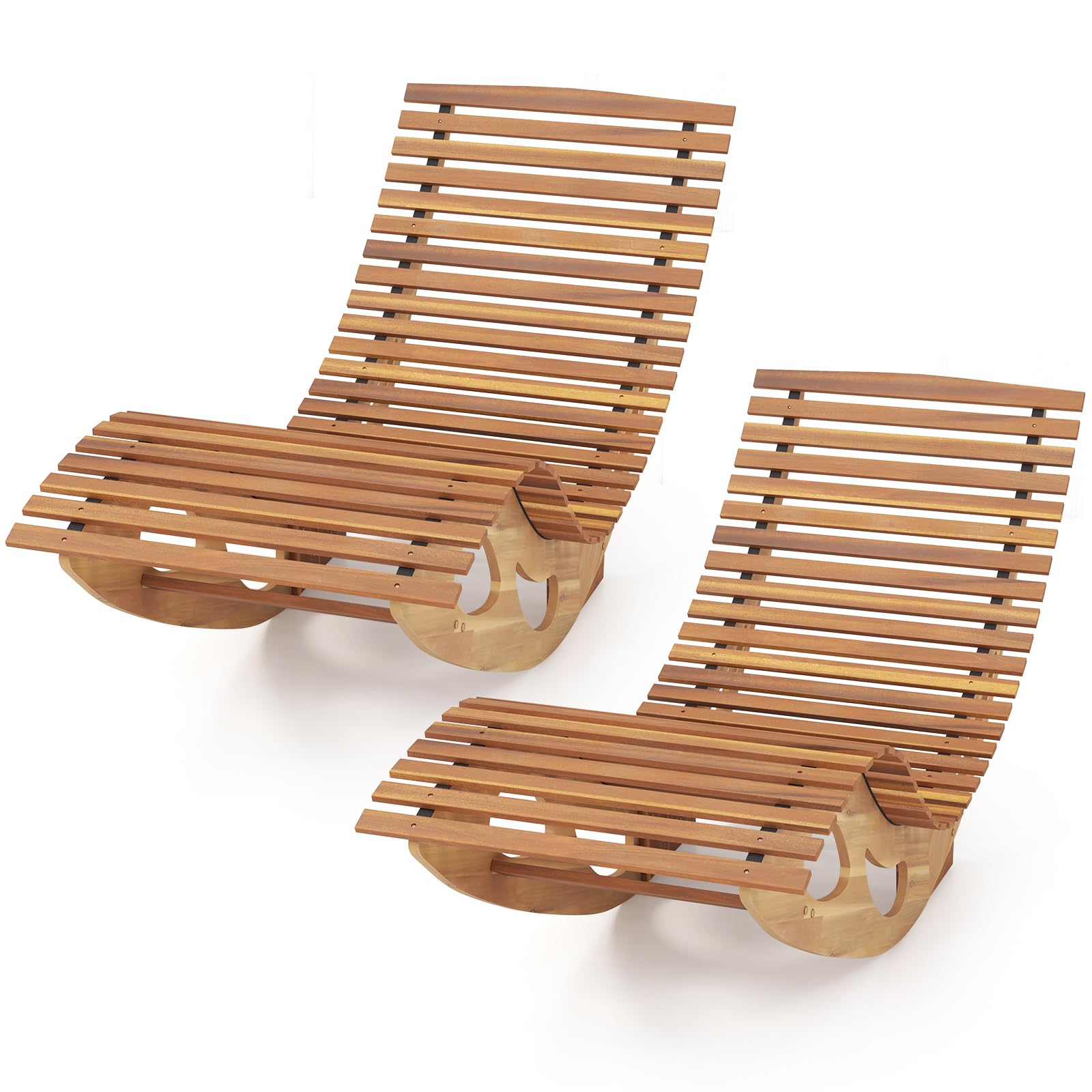 Giantex Acacia Wood Outdoor Rocking Chair, Patio Lounge Chair with Ergonomic Curved & Slatted Seat, High Back