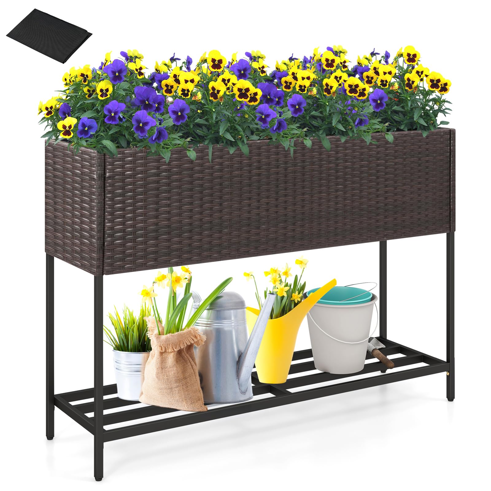 Giantex Raised Garden Bed with Legs, Rattan Elevated Planter Box w/Storage Shelf