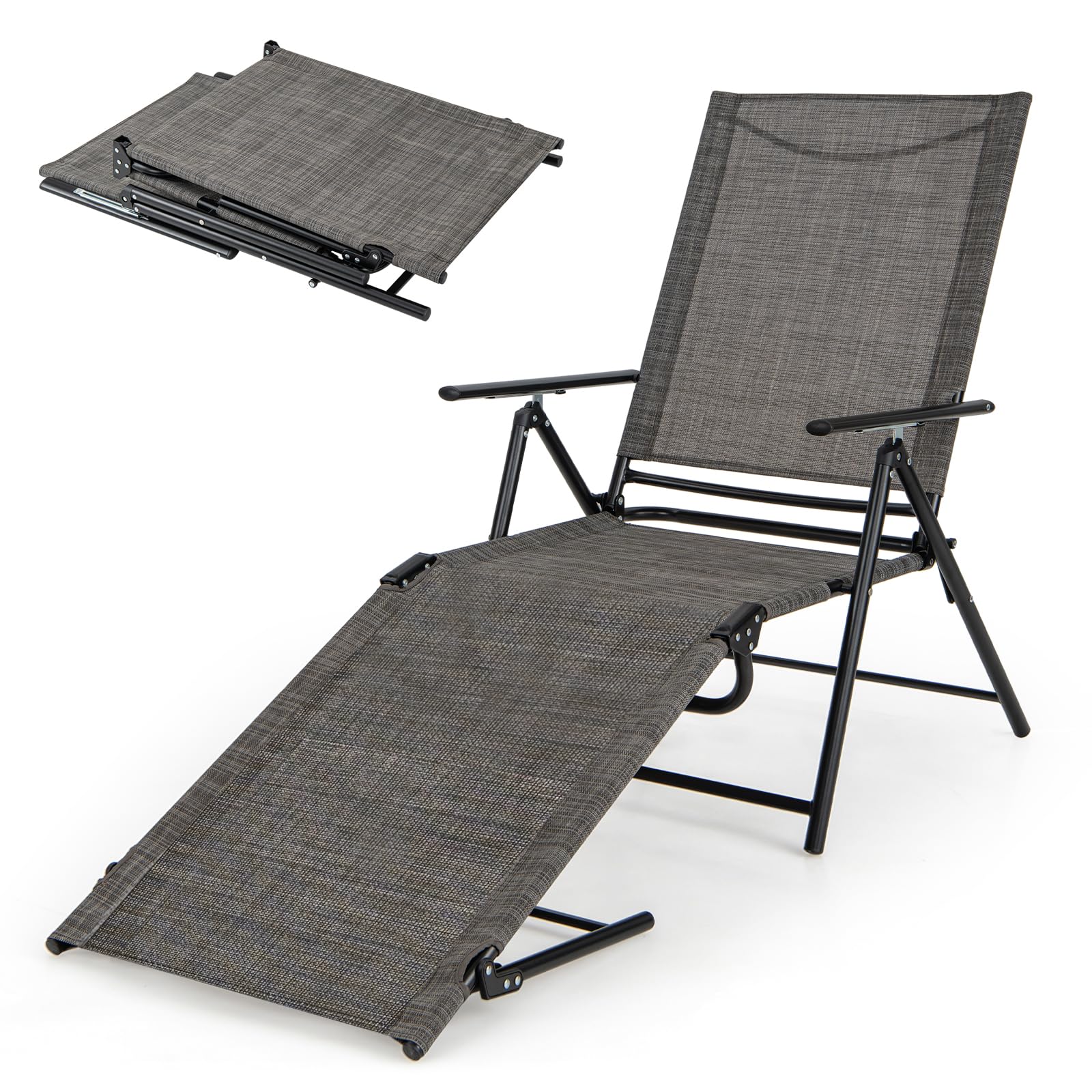 Giantex Lounge Chair Outdoor Set of 2 - Tanning Chair with 6 Adjustable Backrest