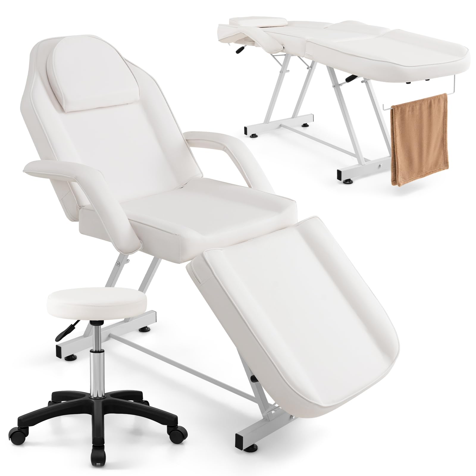 Giantex 73" Facial Chair with Hydraulic Stool, Tattoo Chair with with Adjustable Backrest & Legrest