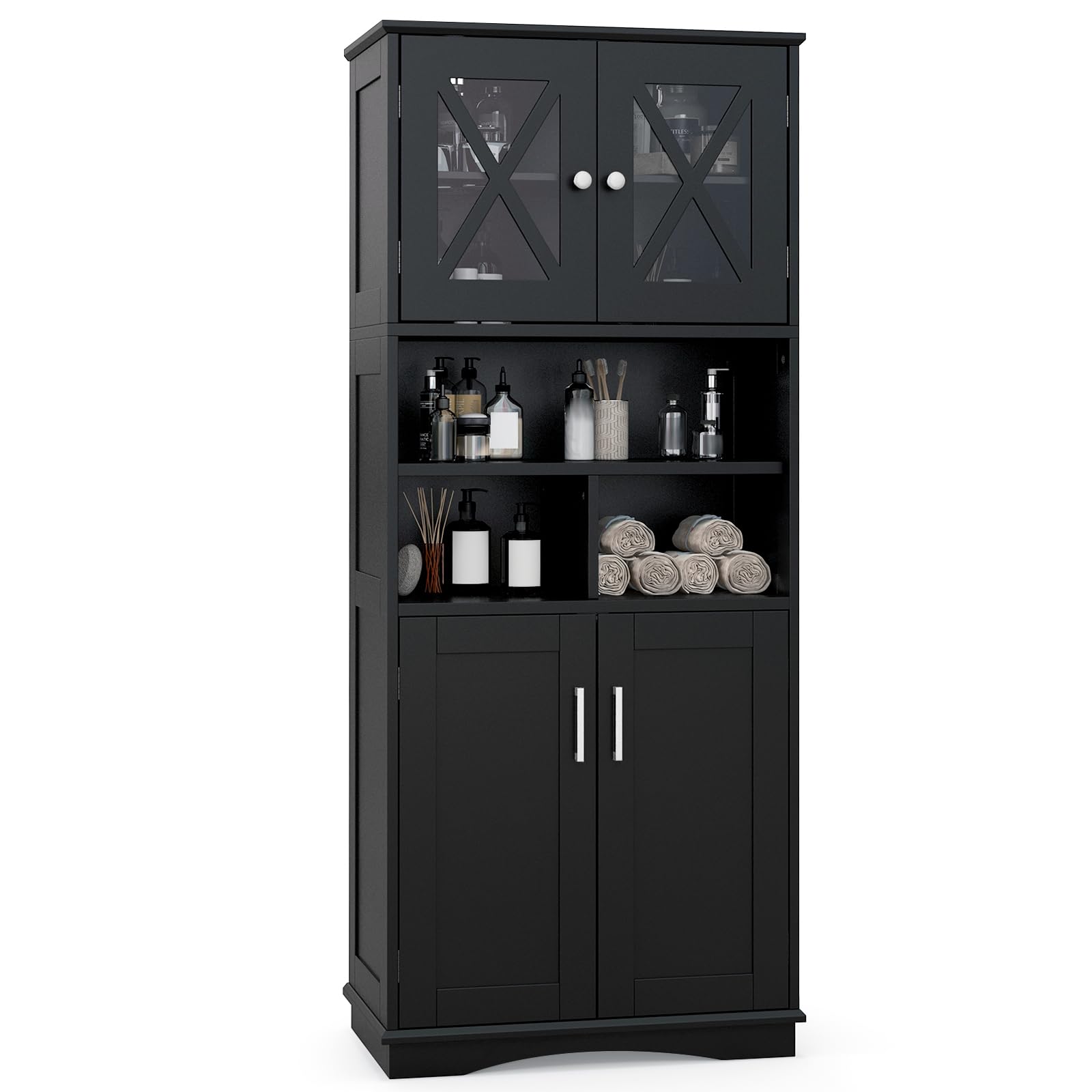 Giantex 57" Tall Bathroom Cabinet, Storage Cabinet with Acrylic Doors & Adjustable Shelves