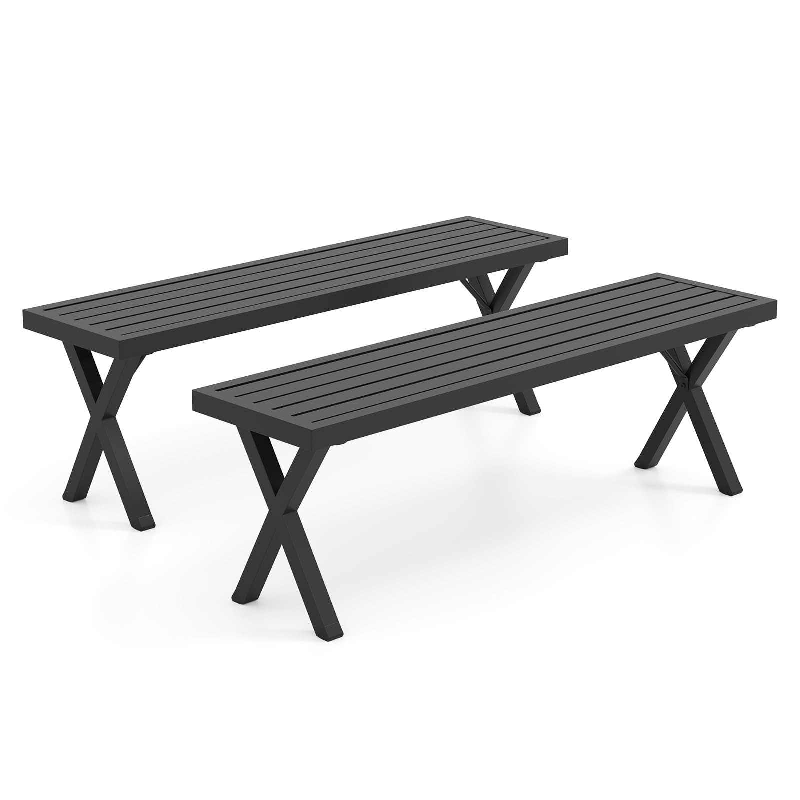 Giantex Outdoor Bench, Patio Metal Bench with Slatted Seat, X-Shaped Legs, 54" Outdoor Backless Loveseat, Load 800 LBS