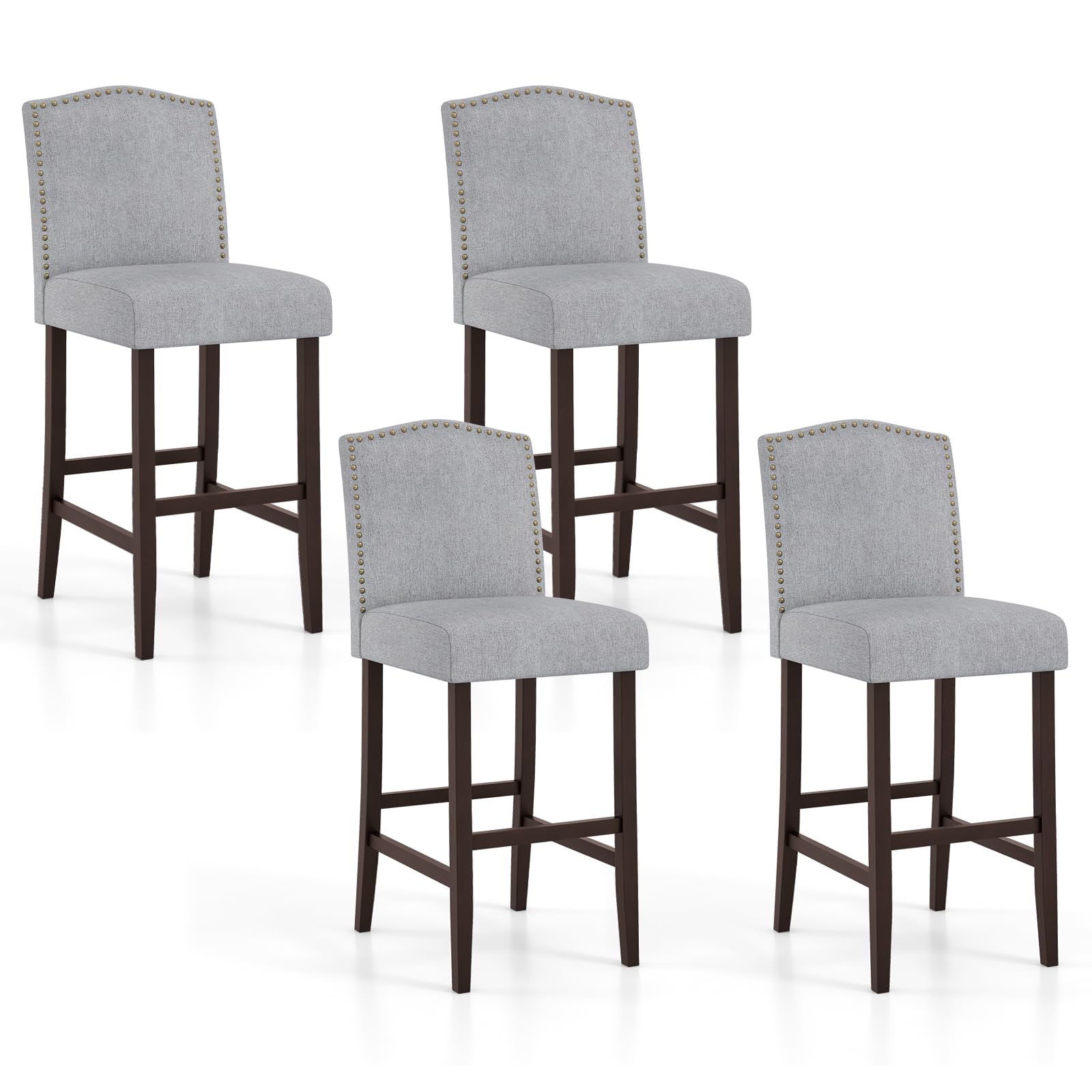 Giantex 30" Bar Stools Set of 2/4, Upholstered Bar Height Bar Chairs with Back & Rubber Wood Legs