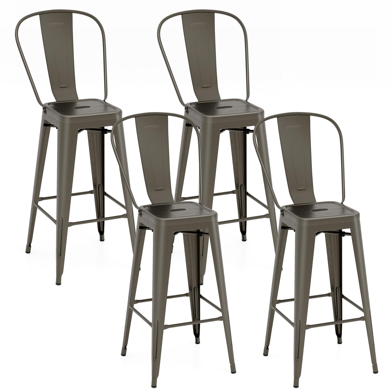 Giantex Metal Bar Stools Set of 4, 30" High Back Bar Height Chairs w/Footrest & Removable Backrest