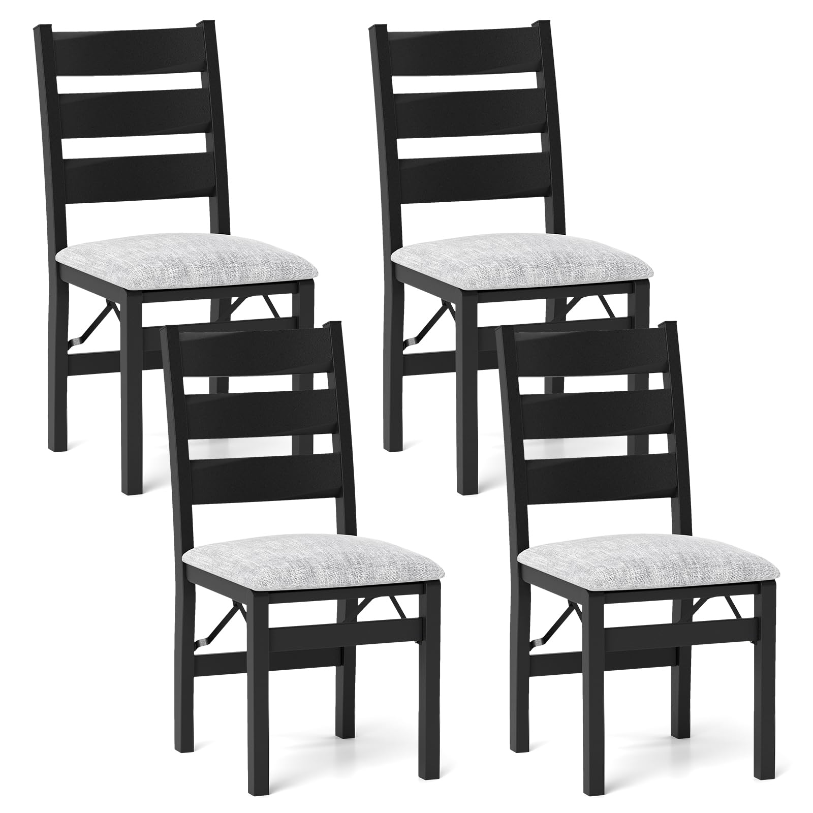 Giantex Folding Dining Chairs Set of 2, Modern Upholstered Kitchen Chairs w/Slatted Backrest & Padded Seat