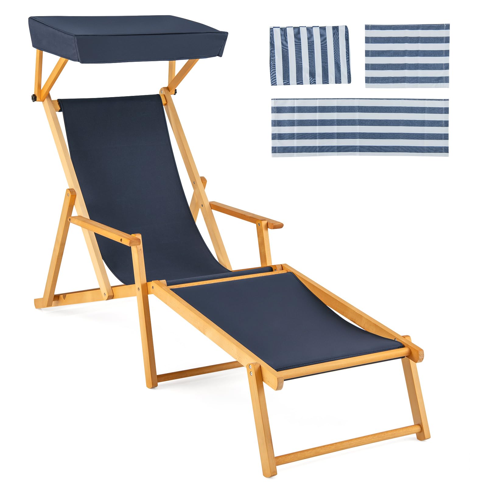 Giantex Lounge Chair Outdoor, Foldable Beach Chaise Lounge with Adjustable Canopy, Replacement Fabric