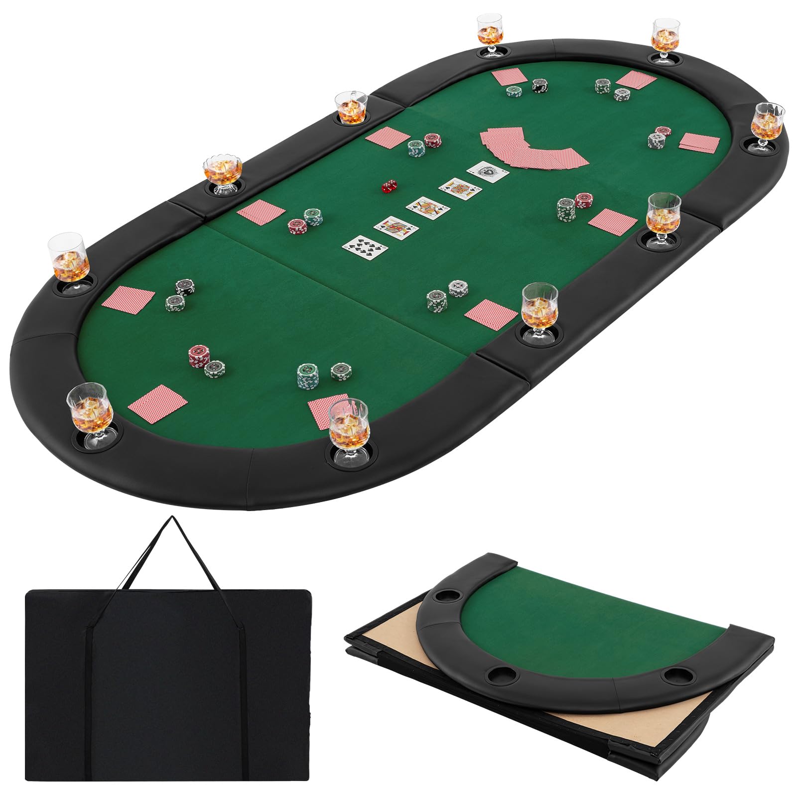 Giantex 84" x 42" Poker Table Top, 10 Player Oval Triple-Fold Blackjack Poker Card Table Topper w/Carrying Bag