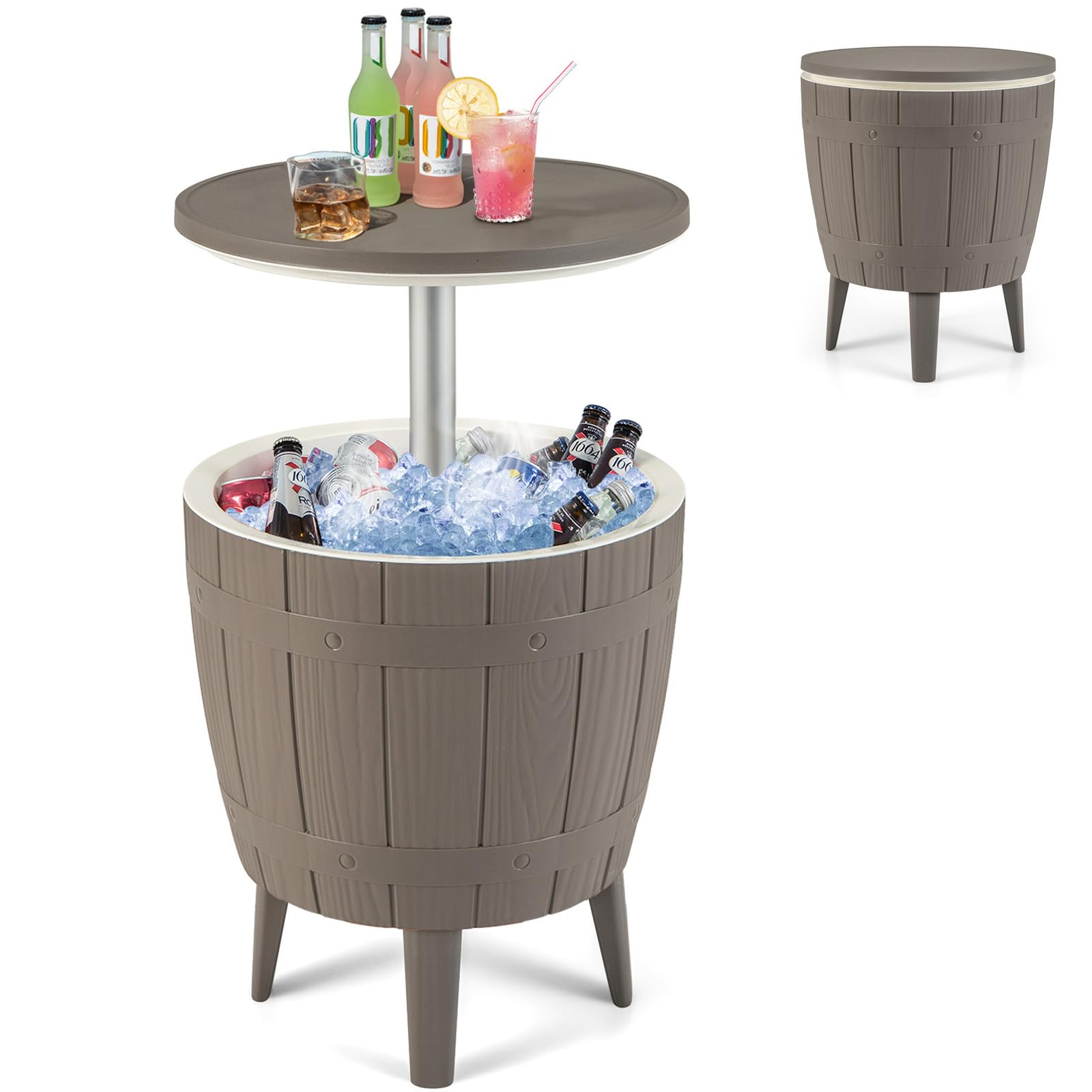 Giantex Cooler Side Table Outdoor - 10 Gallon Cooler Table with Drainage Plug, Adjustable Height