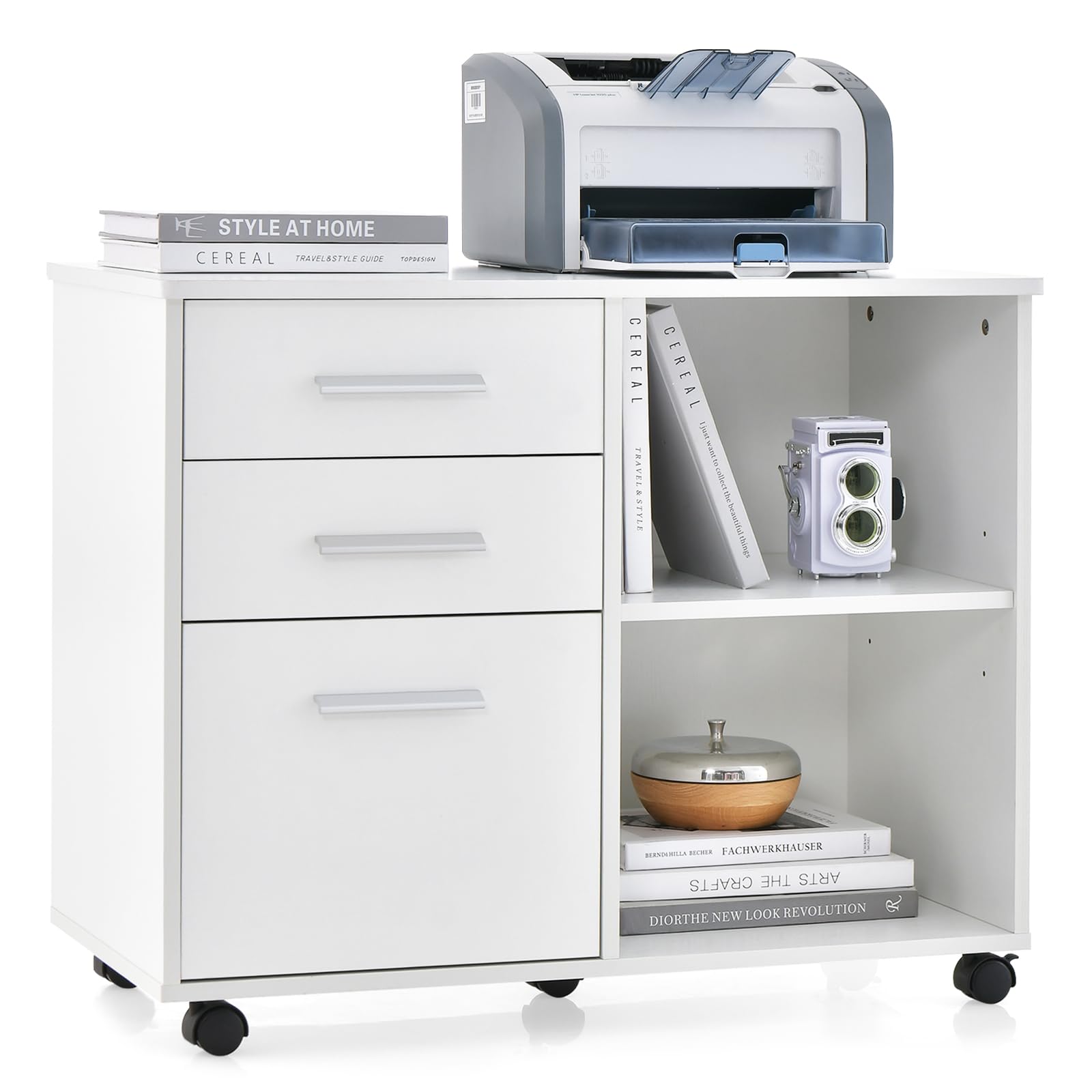 3-Drawer File Cabinet | Mobile Lateral Filing Cabinet with Wheels