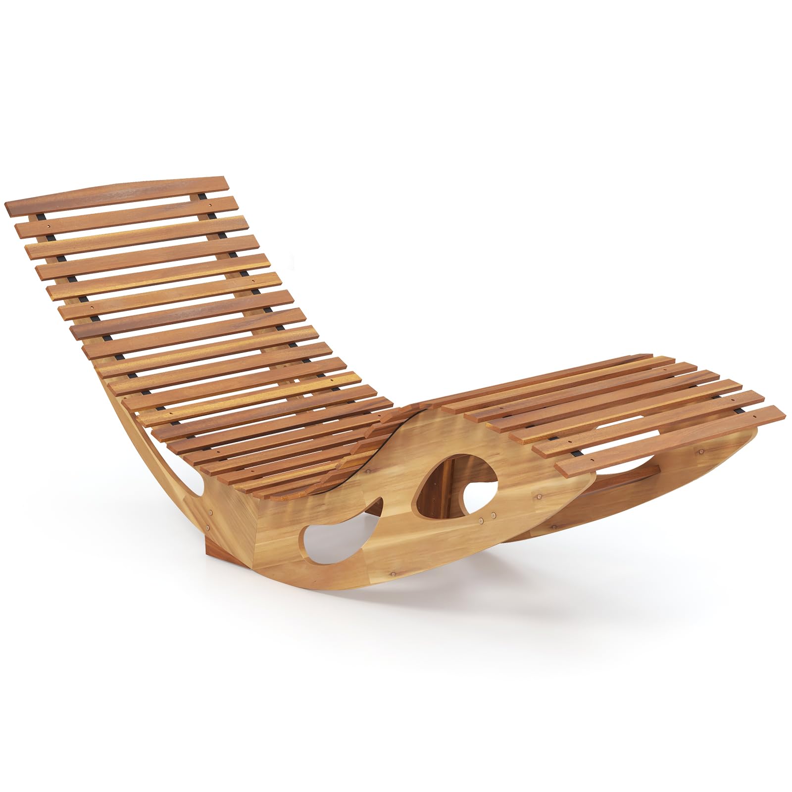 Giantex Acacia Wood Outdoor Rocking Chair, Patio Lounge Chair with Ergonomic Curved & Slatted Seat, High Back